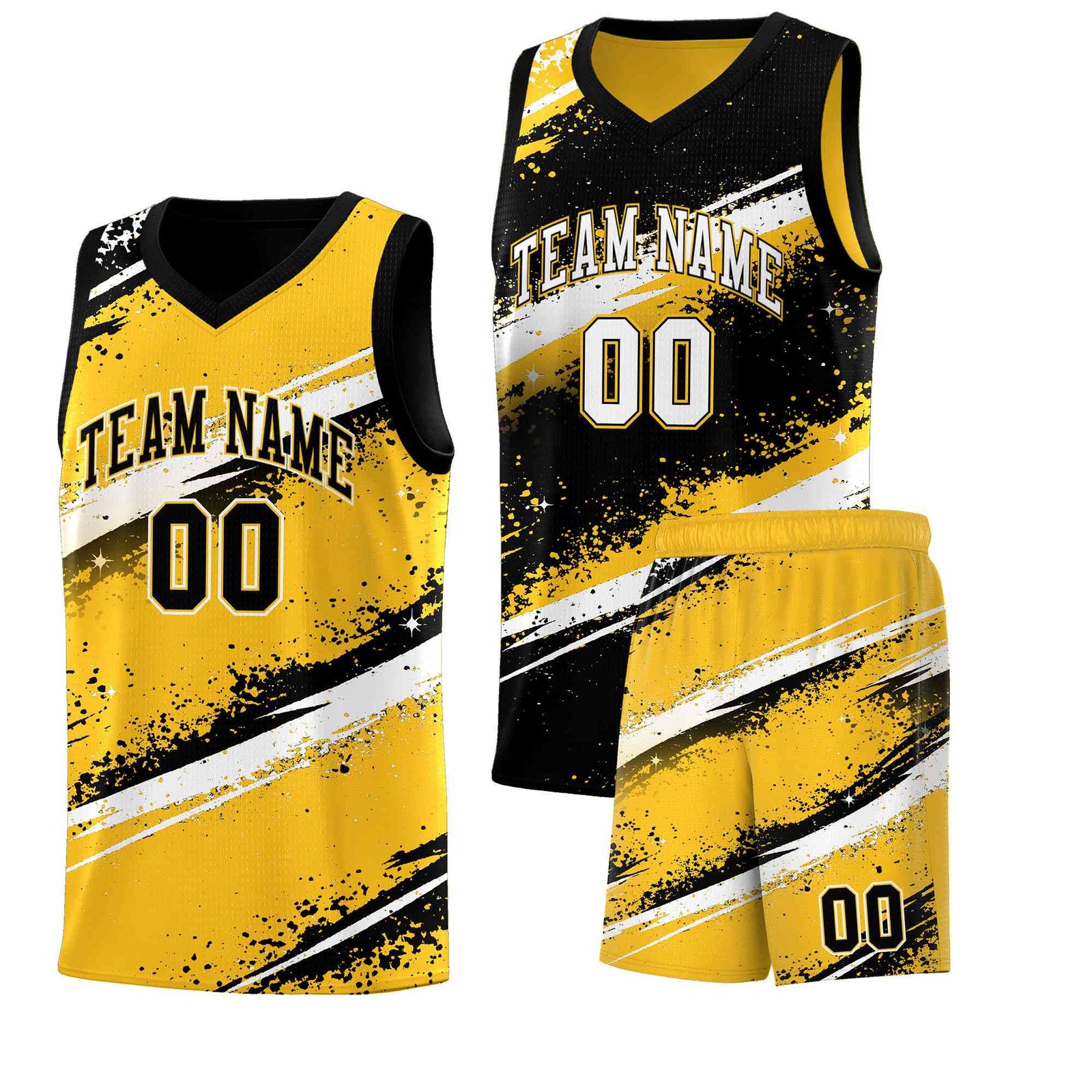 Custom Black Yellow White Basketball Jersey Stellar Strike Series Splash Wrinkle-Resistant