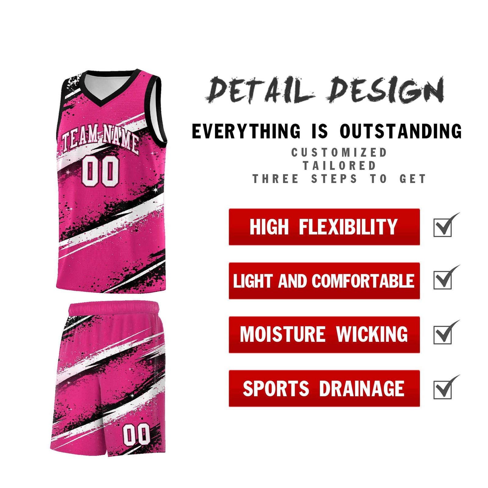 Custom Pink Black White Basketball Jersey Stellar Strike Series Dynamic Sublimation Printing