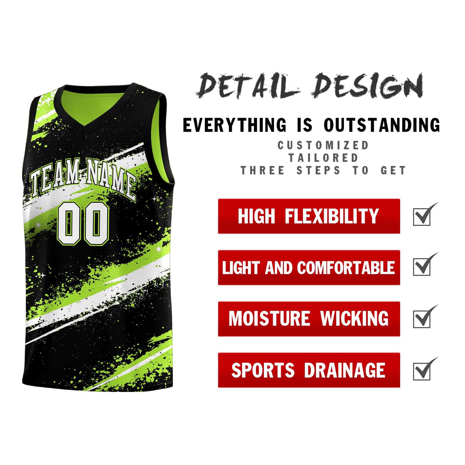 Custom Black Green White Basketball Jersey Stellar Strike Series Velocity Breathable