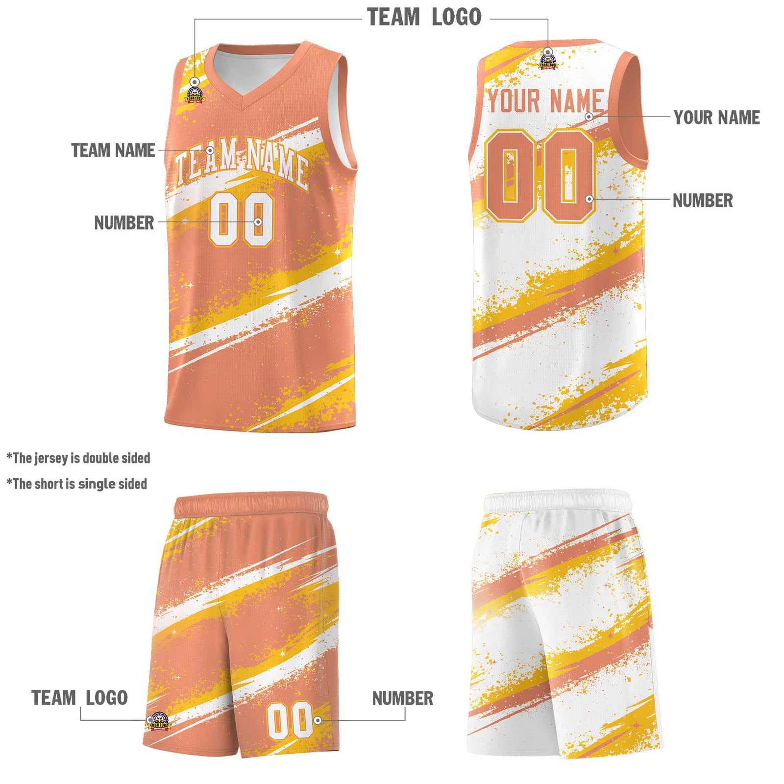 Custom Light Orange Yellow White Basketball Jersey Stellar Strike Series Stellar Wrinkle-Resistant