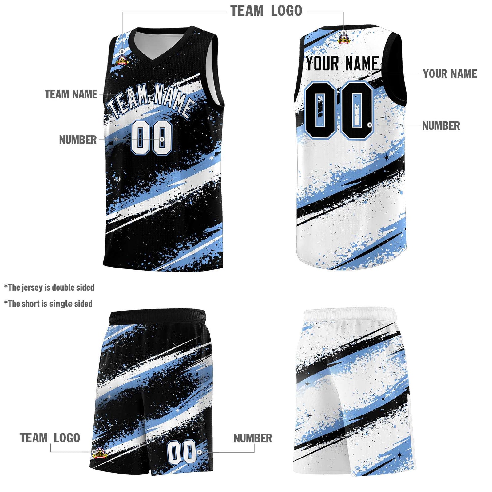 Custom Black Light Blue White Basketball Jersey Stellar Strike Series Splash Quick-Drying