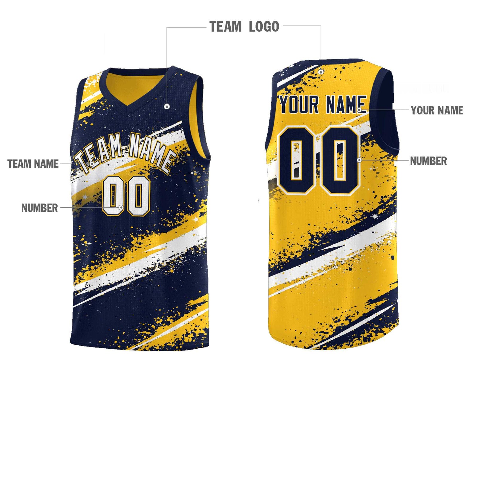 Custom Navy Yellow White Basketball Jersey Stellar Strike Series Velocity Sublimation Printing