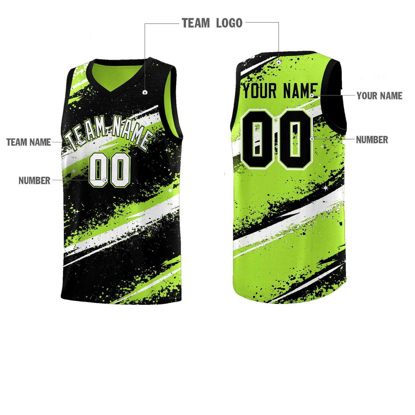 Custom Black Green White Basketball Jersey Stellar Strike Series Velocity Breathable