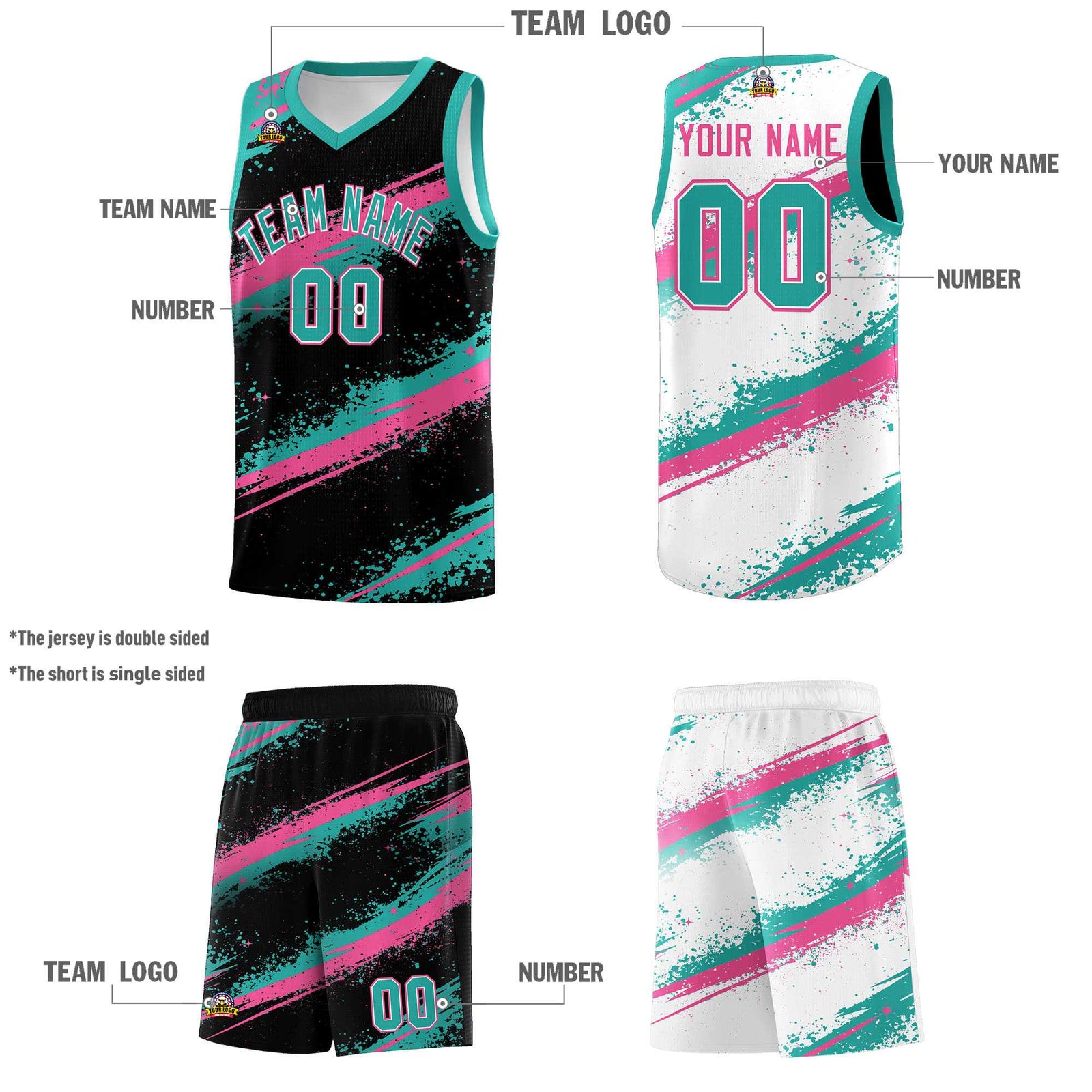 Custom Black Aqua Pink Basketball Jersey Stellar Strike Series Cosmic Lightweight