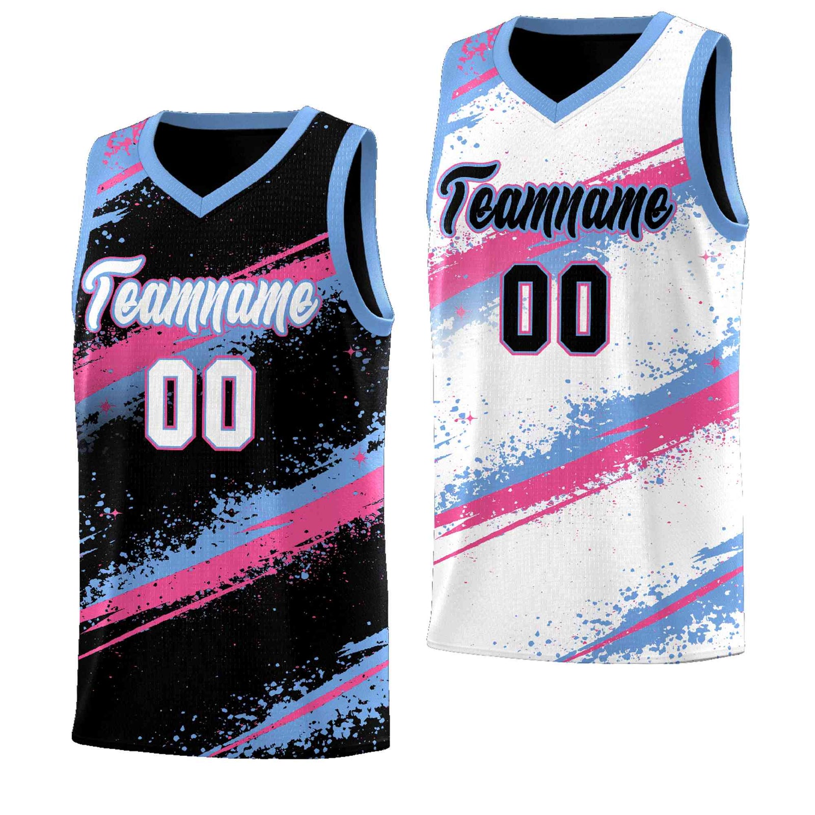 Custom Black Pink Light Blue Basketball Jersey Stellar Strike Series Reversible Lightweight