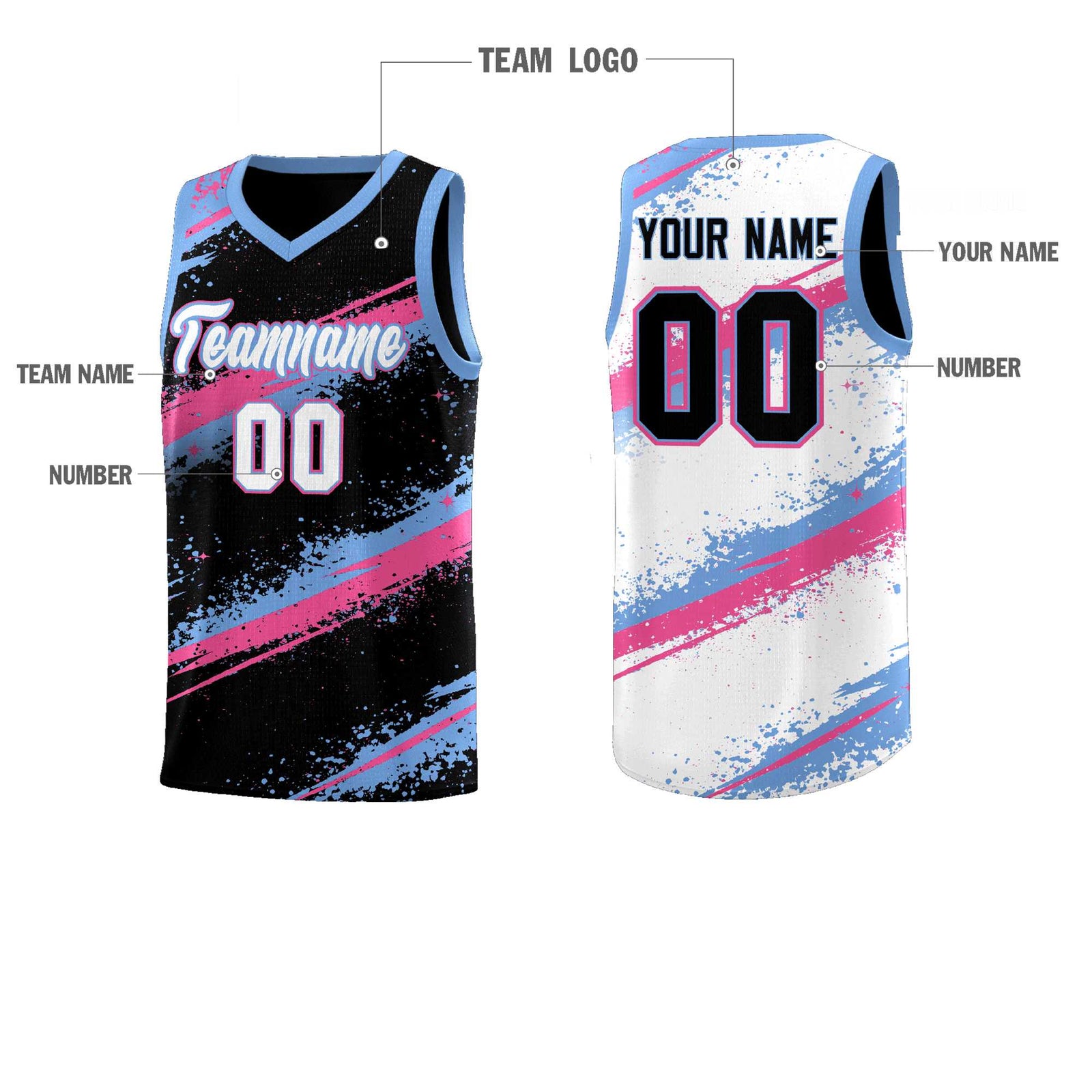 Custom Black Pink Light Blue Basketball Jersey Stellar Strike Series Reversible Lightweight