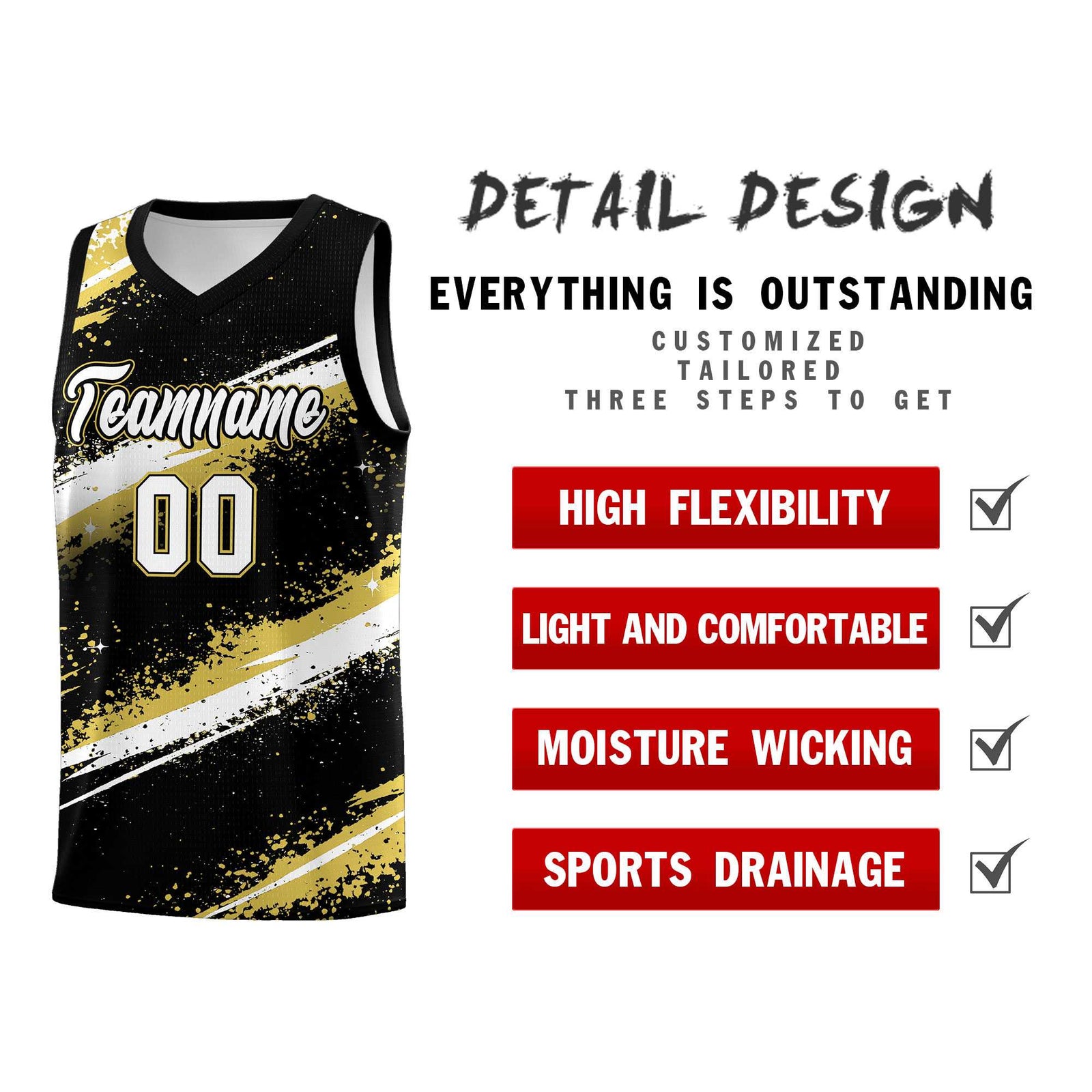 Custom Black Old Gold White Basketball Jersey Stellar Strike Series Reversible Wrinkle-Resistant