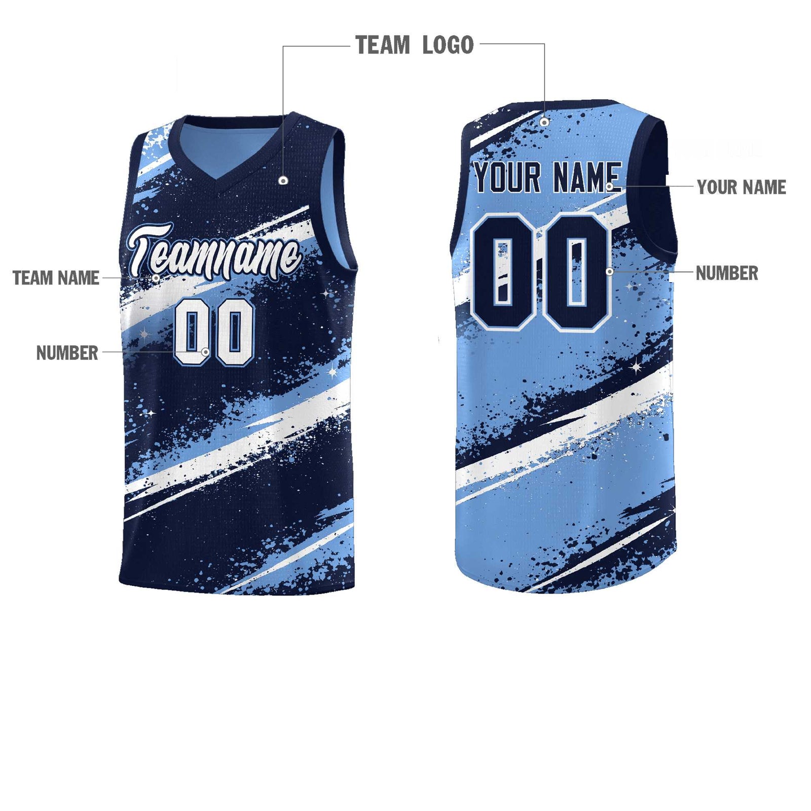 Custom Navy Light Blue White Basketball Jersey Stellar Strike Series Dynamic Drapable