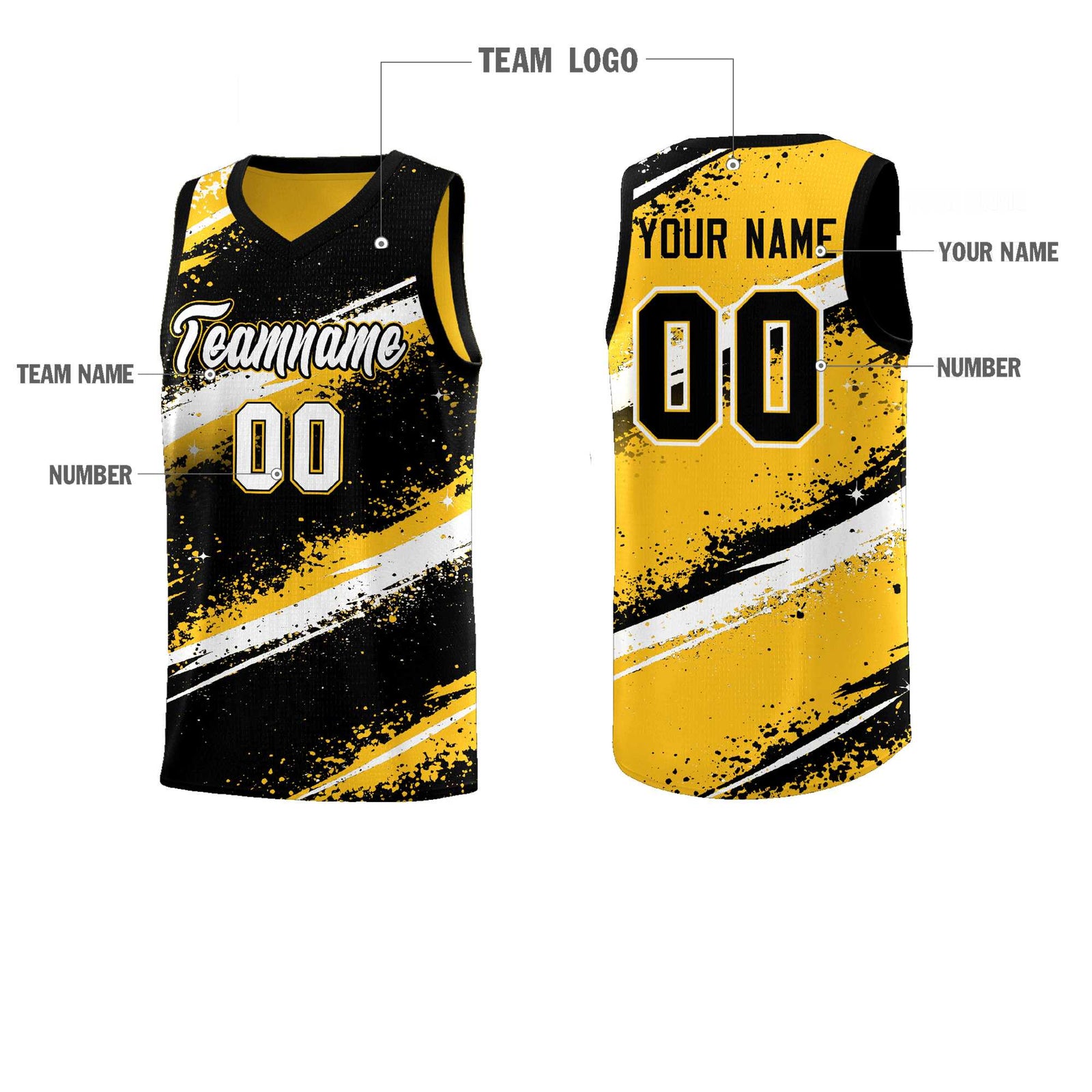 Custom Black Yellow White Basketball Jersey Stellar Strike Series Splash Wrinkle-Resistant