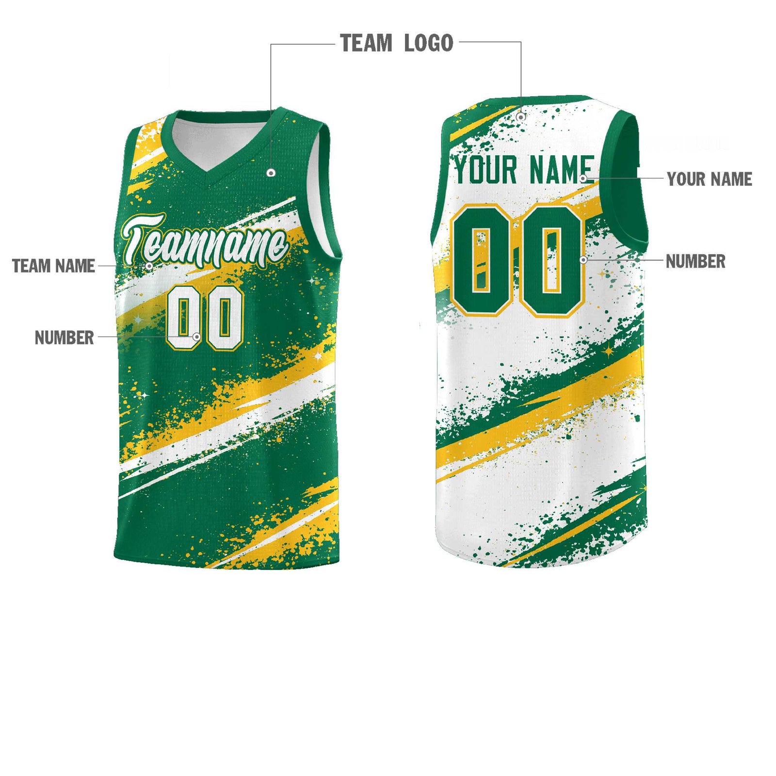 Custom Kelly Green Yellow White Basketball Jersey Stellar Strike Series Reversible Sublimation Printing