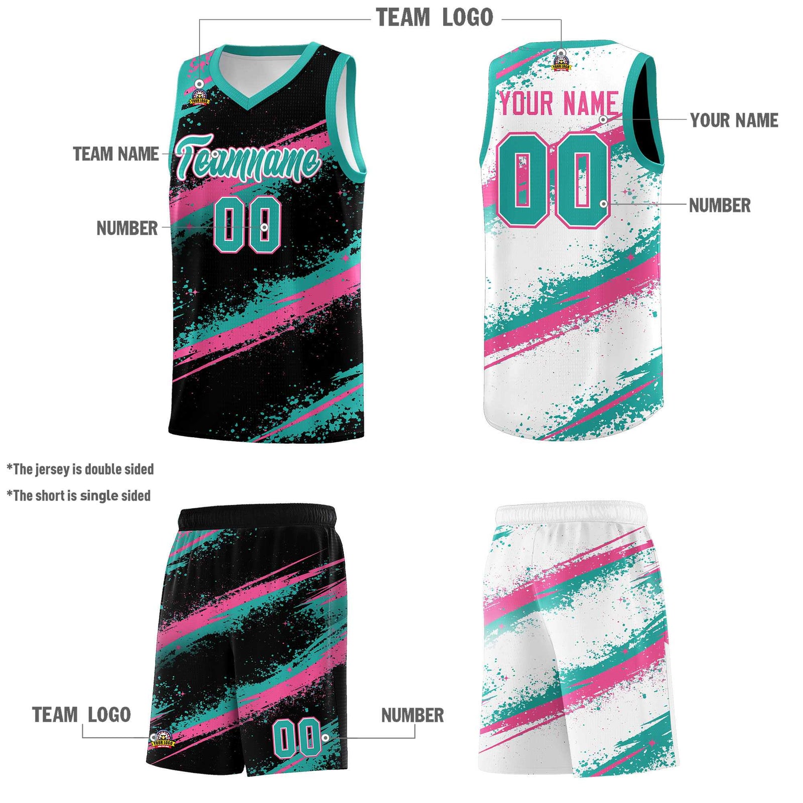 Custom Black Aqua Pink Basketball Jersey Stellar Strike Series Cosmic Lightweight
