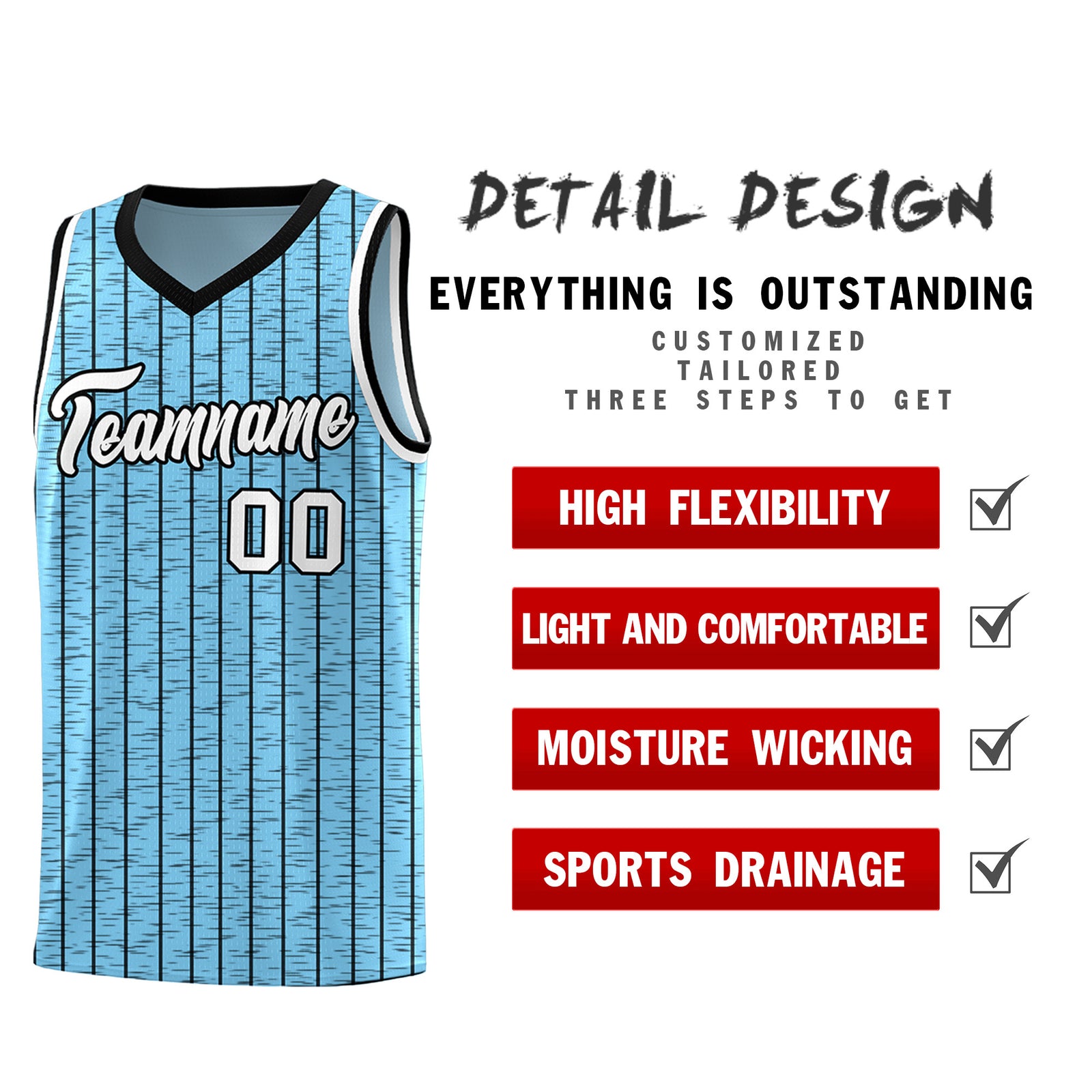 Custom Light Blue Custom Gray Pinstripe Retro Sets Uniform Basketball Jersey