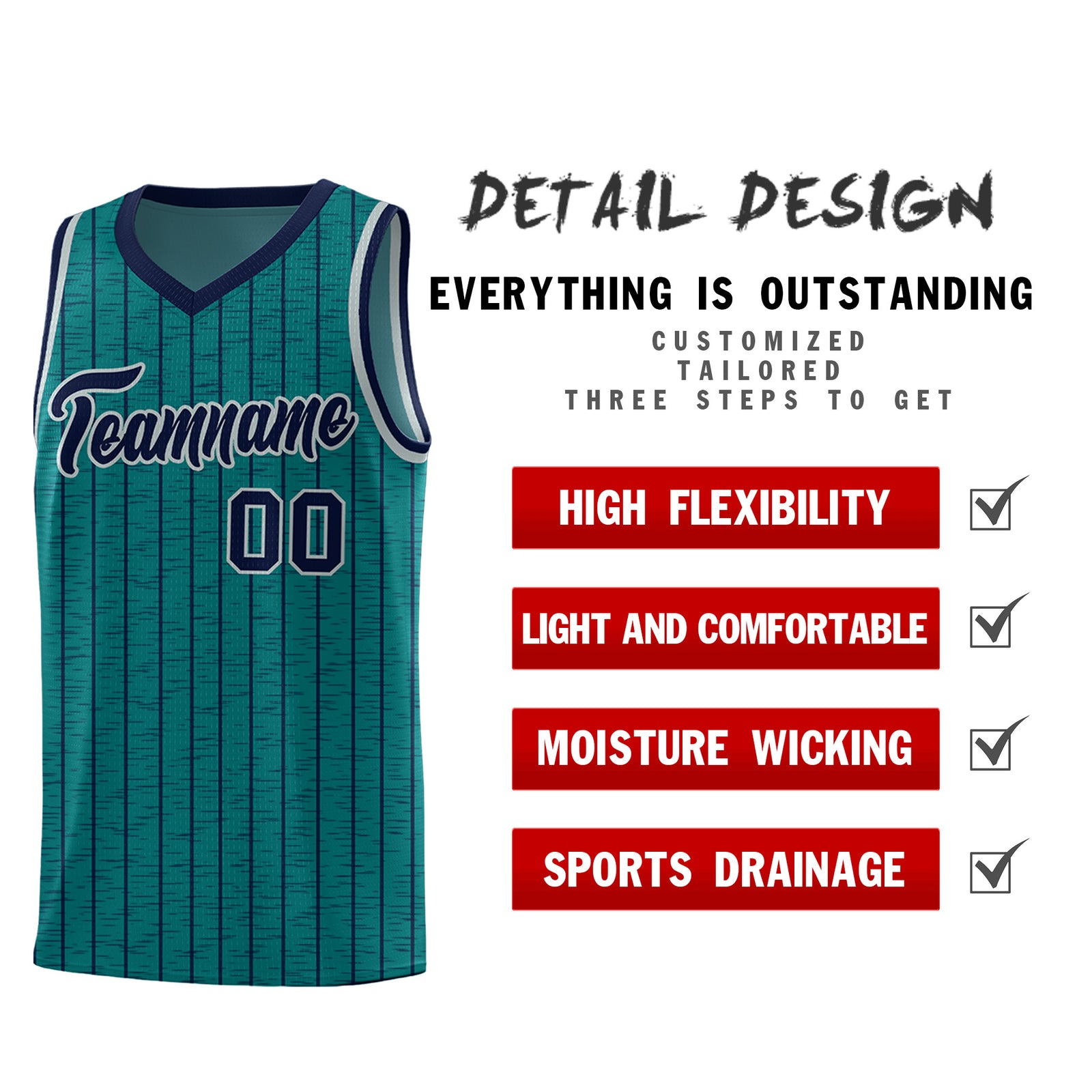 Custom Teal Custom Gray Pinstripe Retro Sets Uniform Basketball Jersey