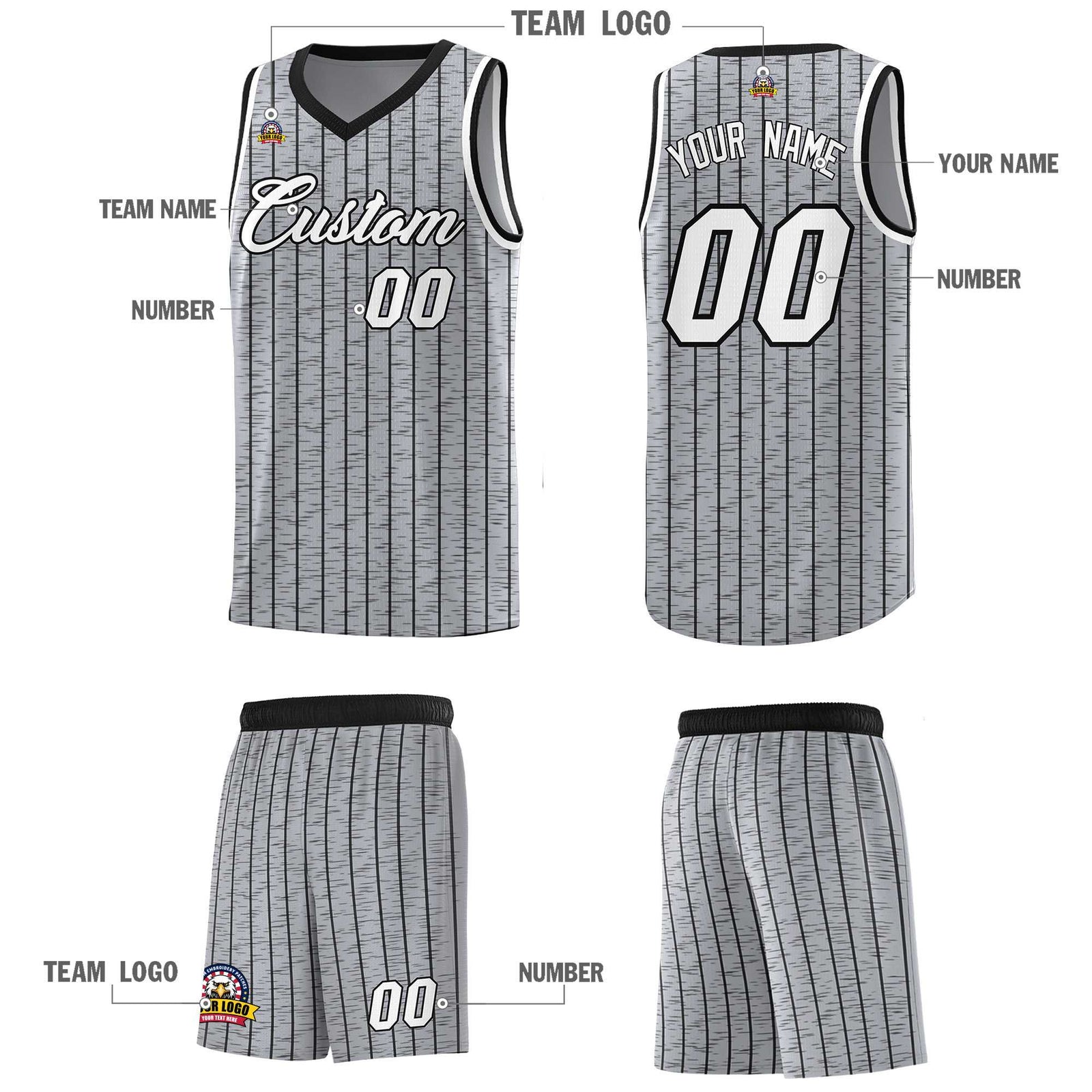 Custom Gray Custom Gray Pinstripe Retro Sets Uniform Basketball Jersey