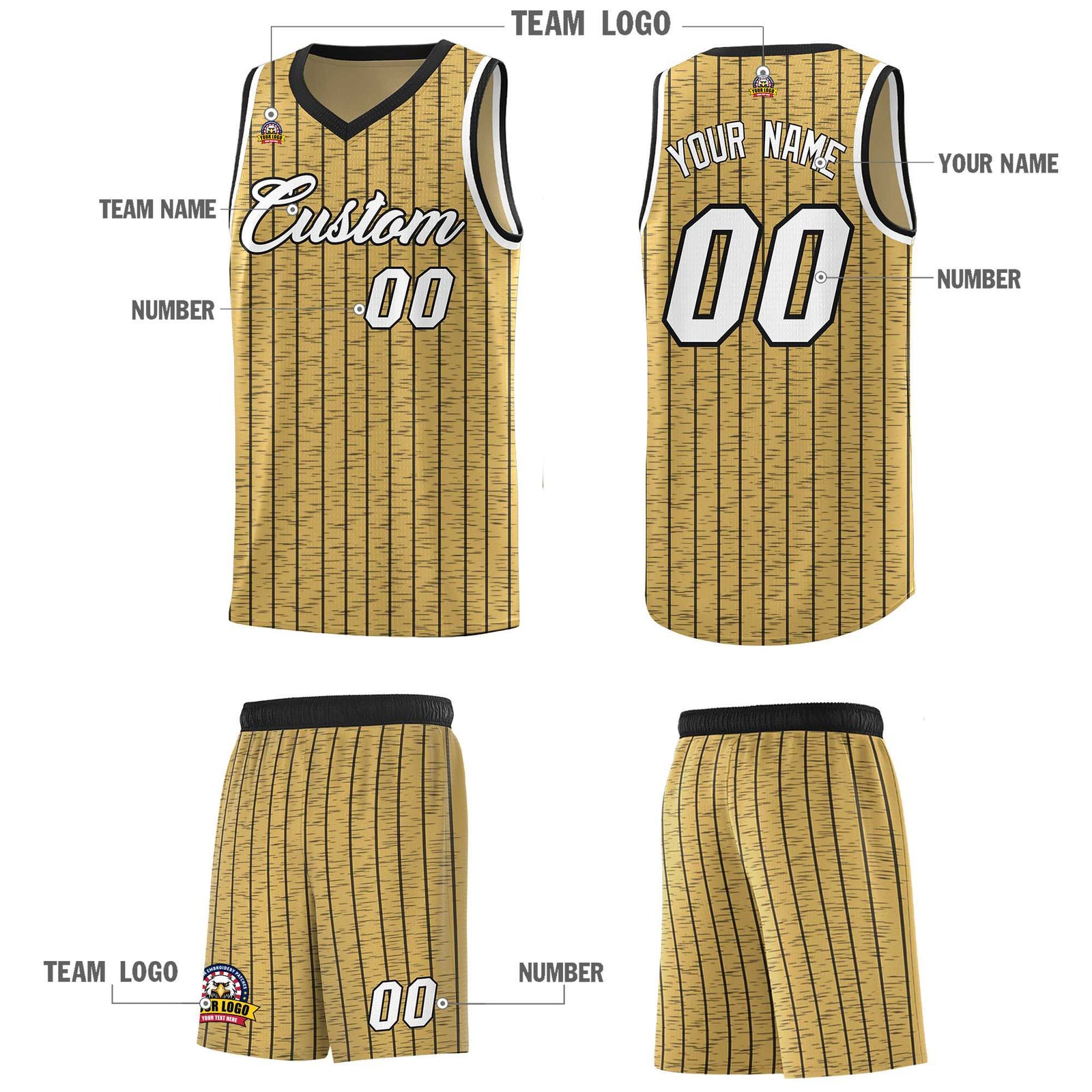 Custom Old Gold Custom Gray Pinstripe Retro Sets Uniform Basketball Jersey