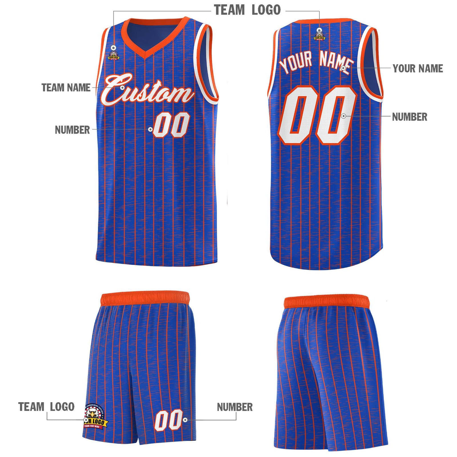 Custom Royal Blue Custom Gray Pinstripe Retro Sets Uniform Basketball Jersey
