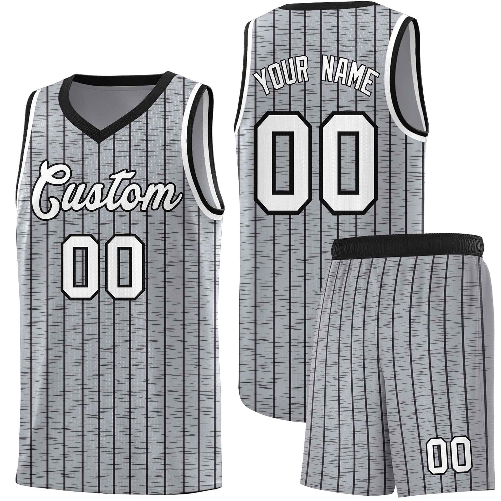 Custom Gray Custom Gray Pinstripe Retro Sets Uniform Basketball Jersey