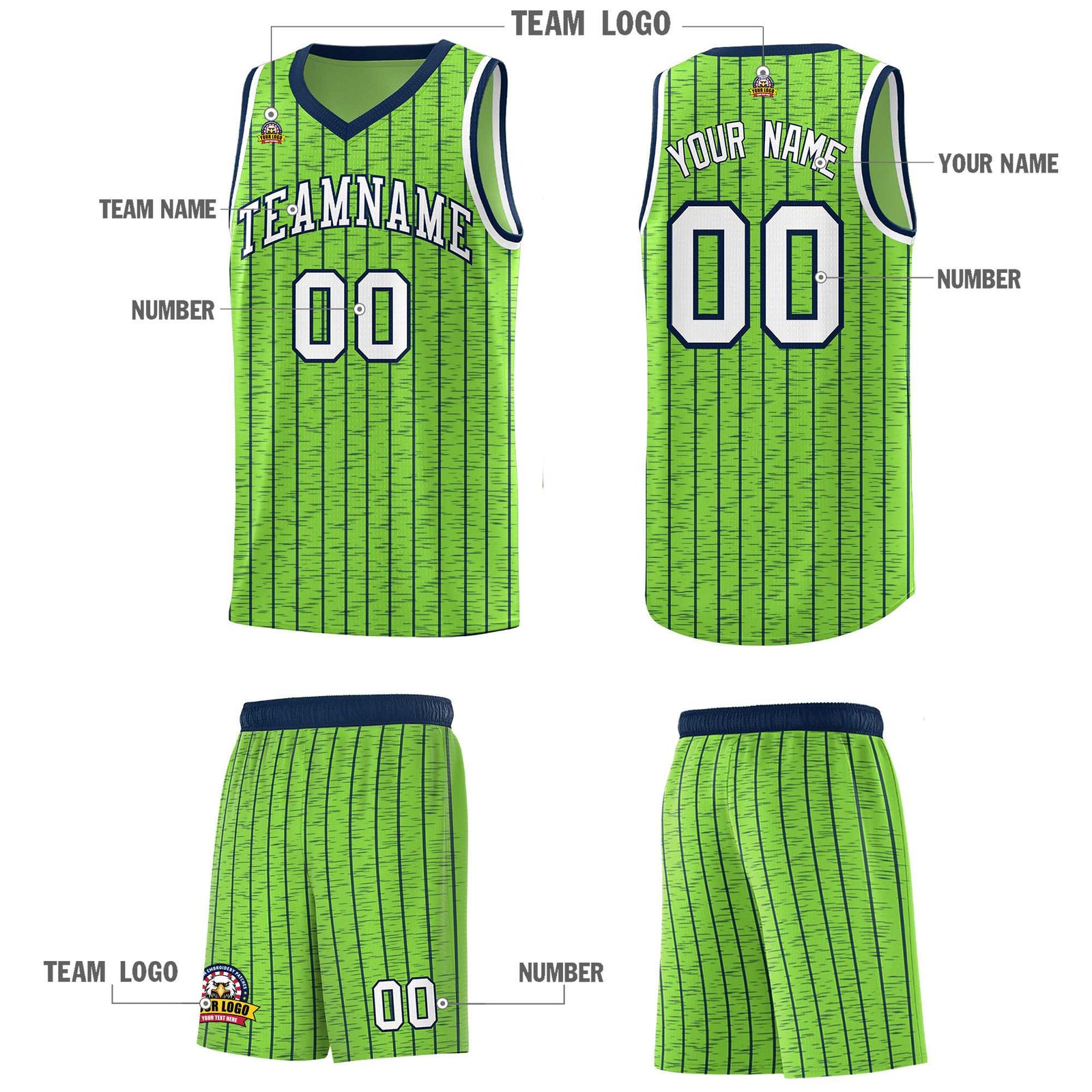 Custom Fluorescent Green Custom Gray Pinstripe Retro Sets Uniform Basketball Jersey