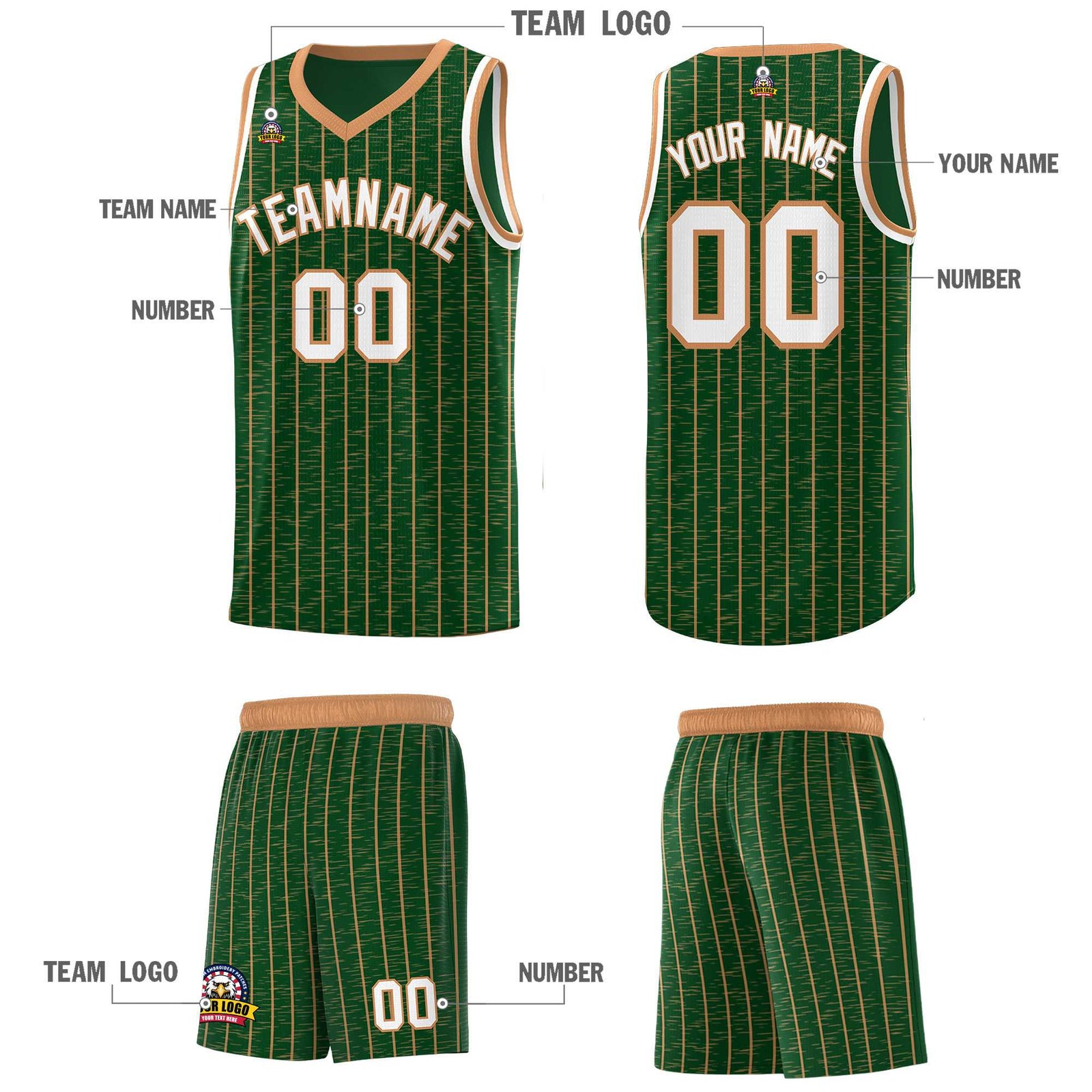 Custom Green Custom Gray Pinstripe Retro Sets Uniform Basketball Jersey