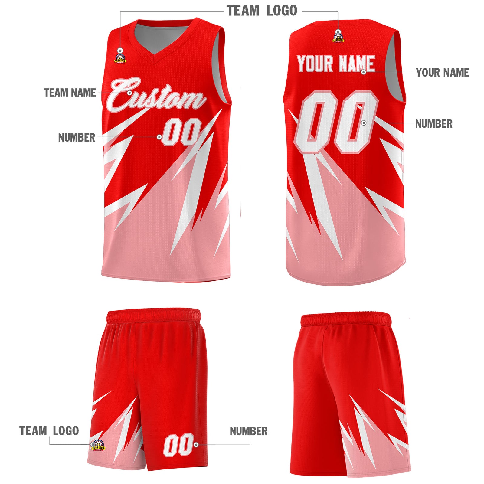 Custom Light Red Abstract Mountain Pattern Sports Uniform Basketball Jersey