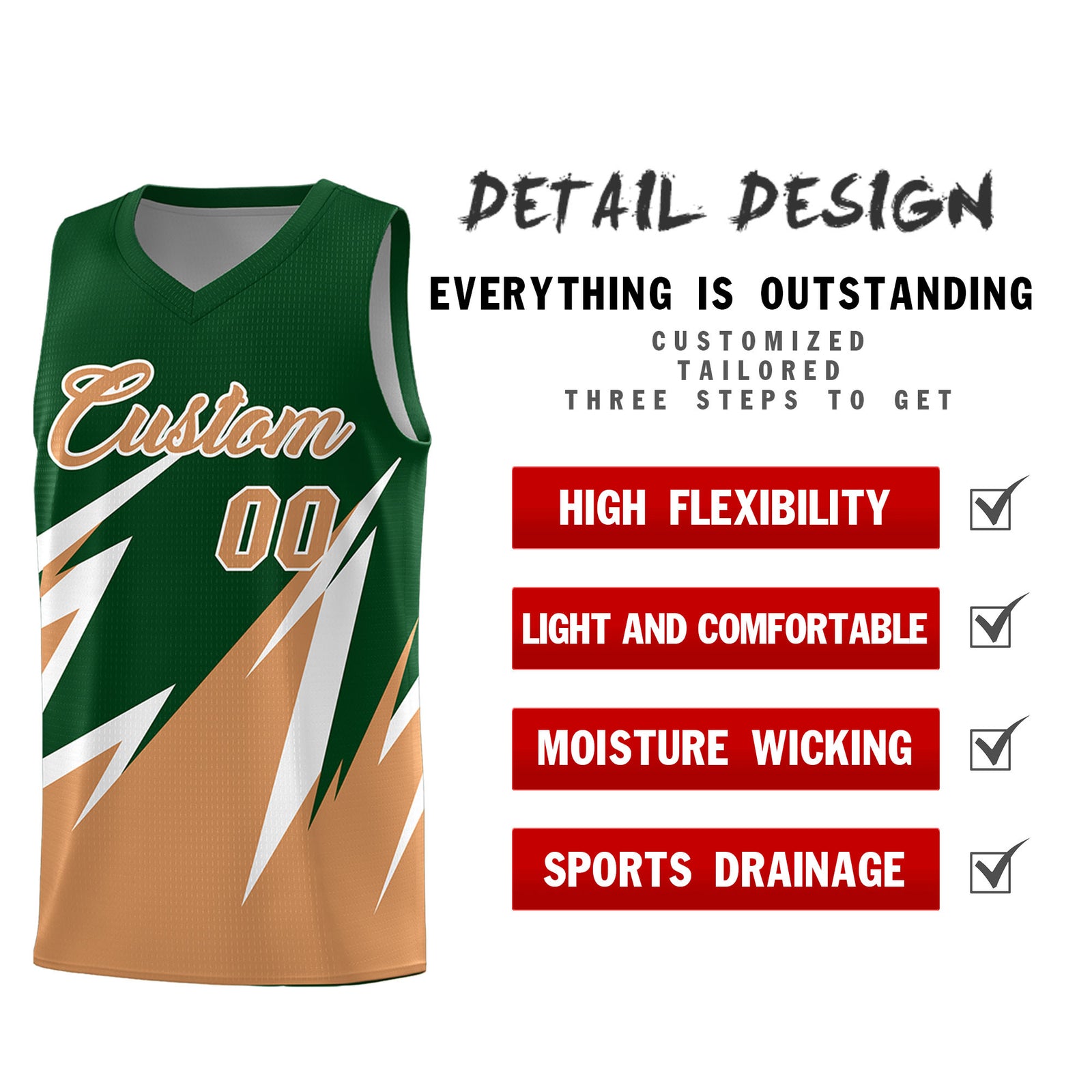 Custom Green Abstract Mountain Pattern Sports Uniform Basketball Jersey