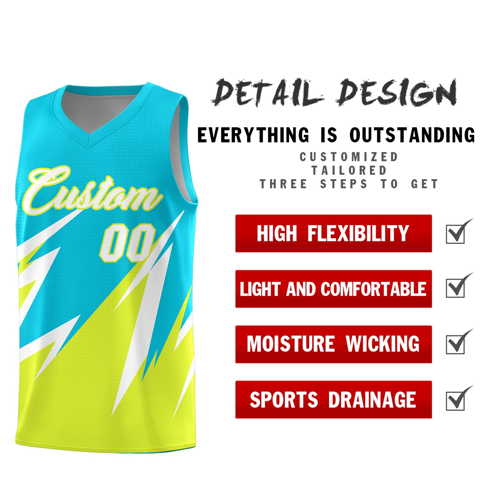 Custom Sky Blue Abstract Mountain Pattern Sports Uniform Basketball Jersey