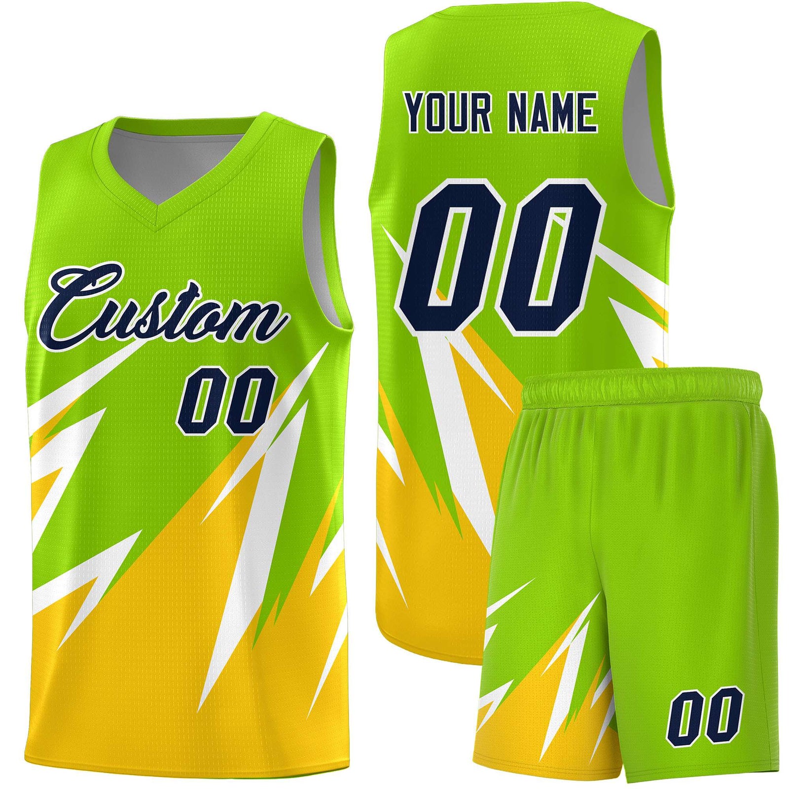 Custom Neon Green Abstract Mountain Pattern Sports Uniform Basketball Jersey