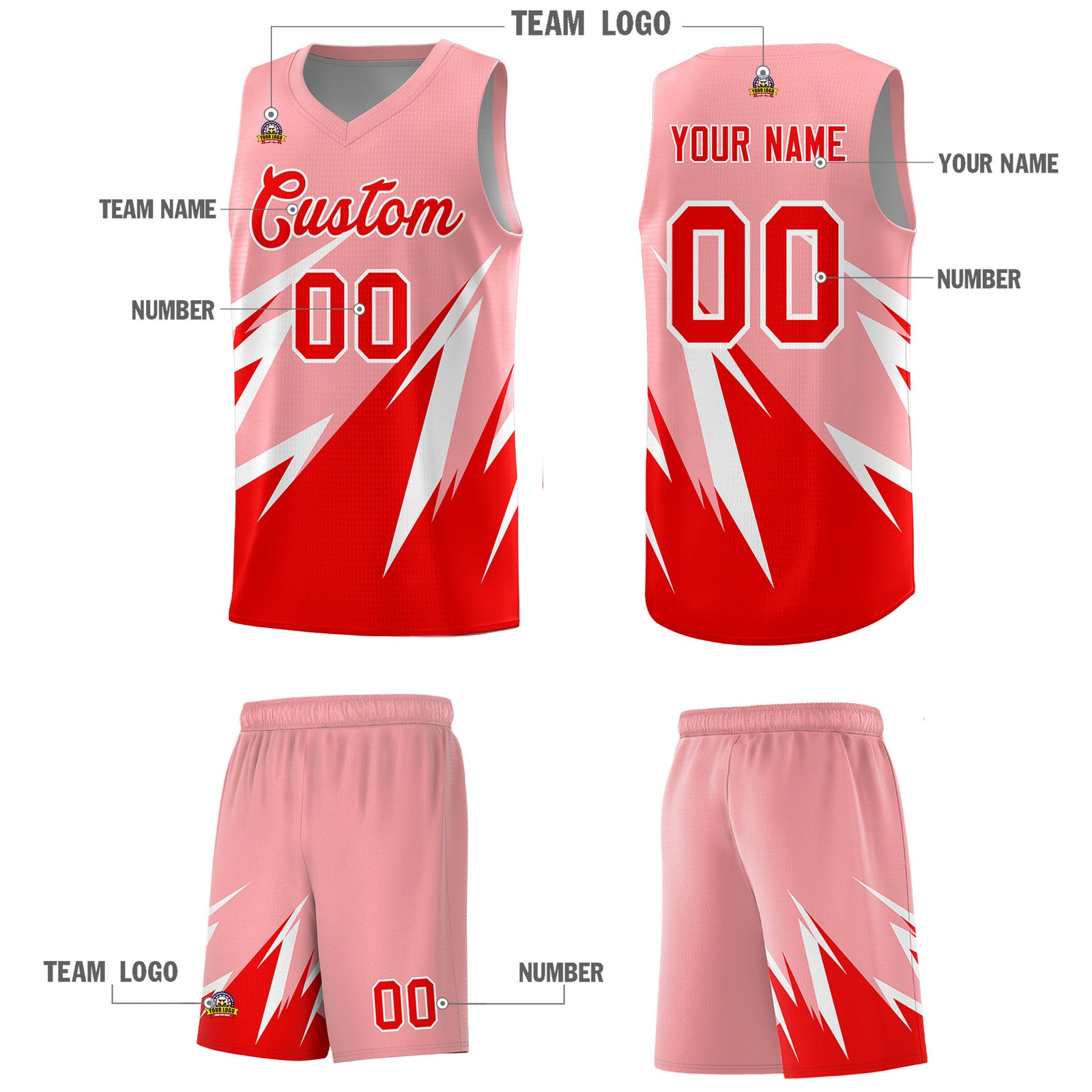 Custom Light Pink Abstract Mountain Pattern Sports Uniform Basketball Jersey