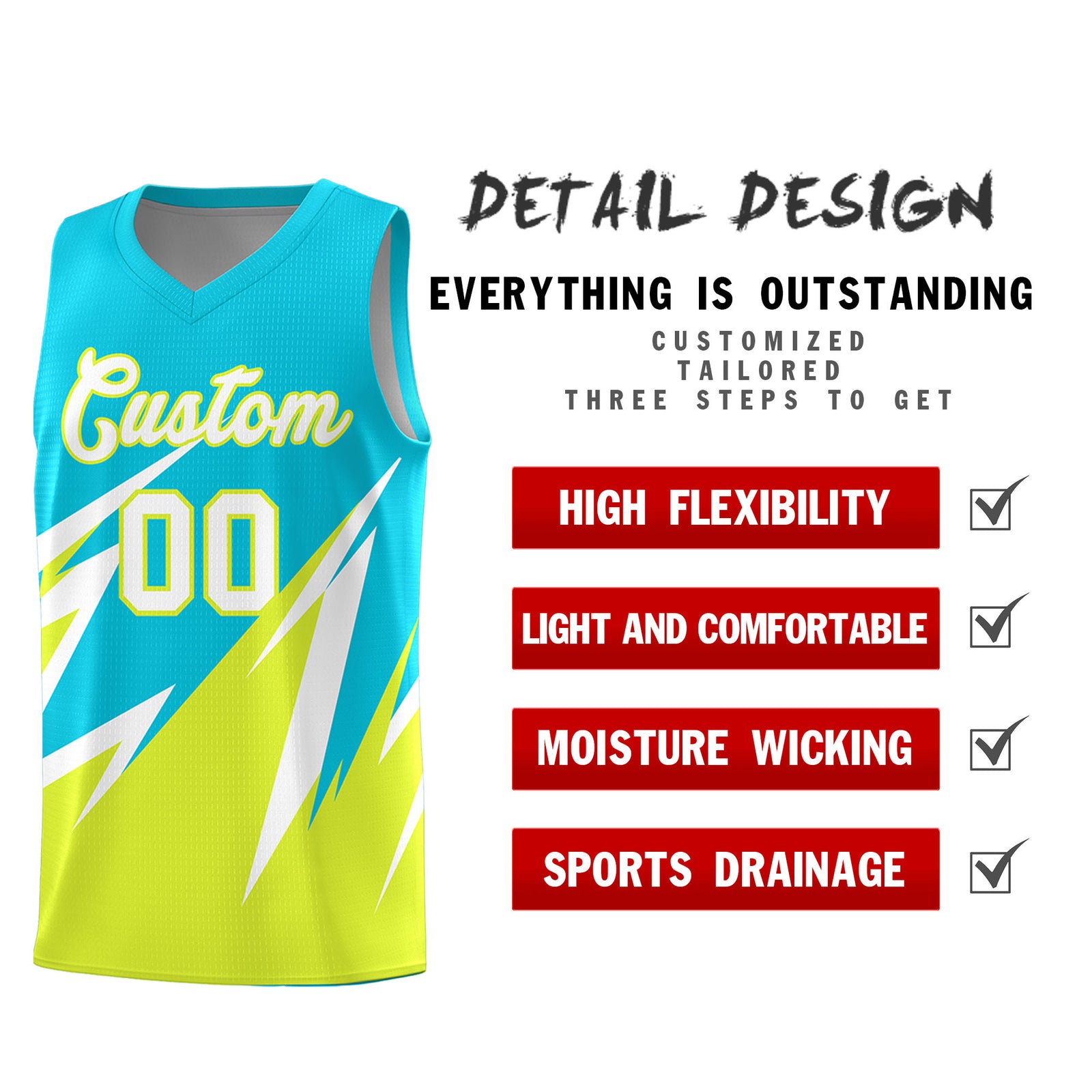Custom Sky Blue Abstract Mountain Pattern Sports Uniform Basketball Jersey