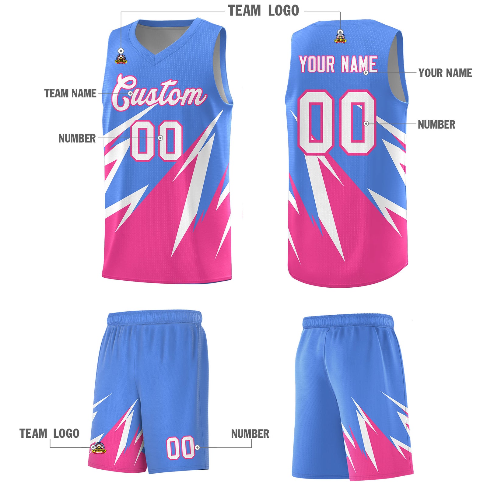 Custom Light Blue Abstract Mountain Pattern Sports Uniform Basketball Jersey