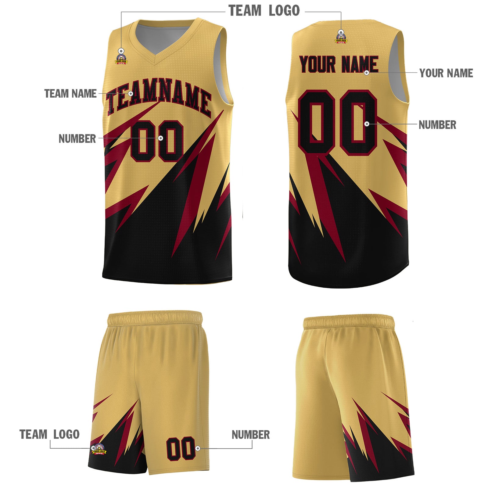 Custom Old Gold Abstract Mountain Pattern Sports Uniform Basketball Jersey