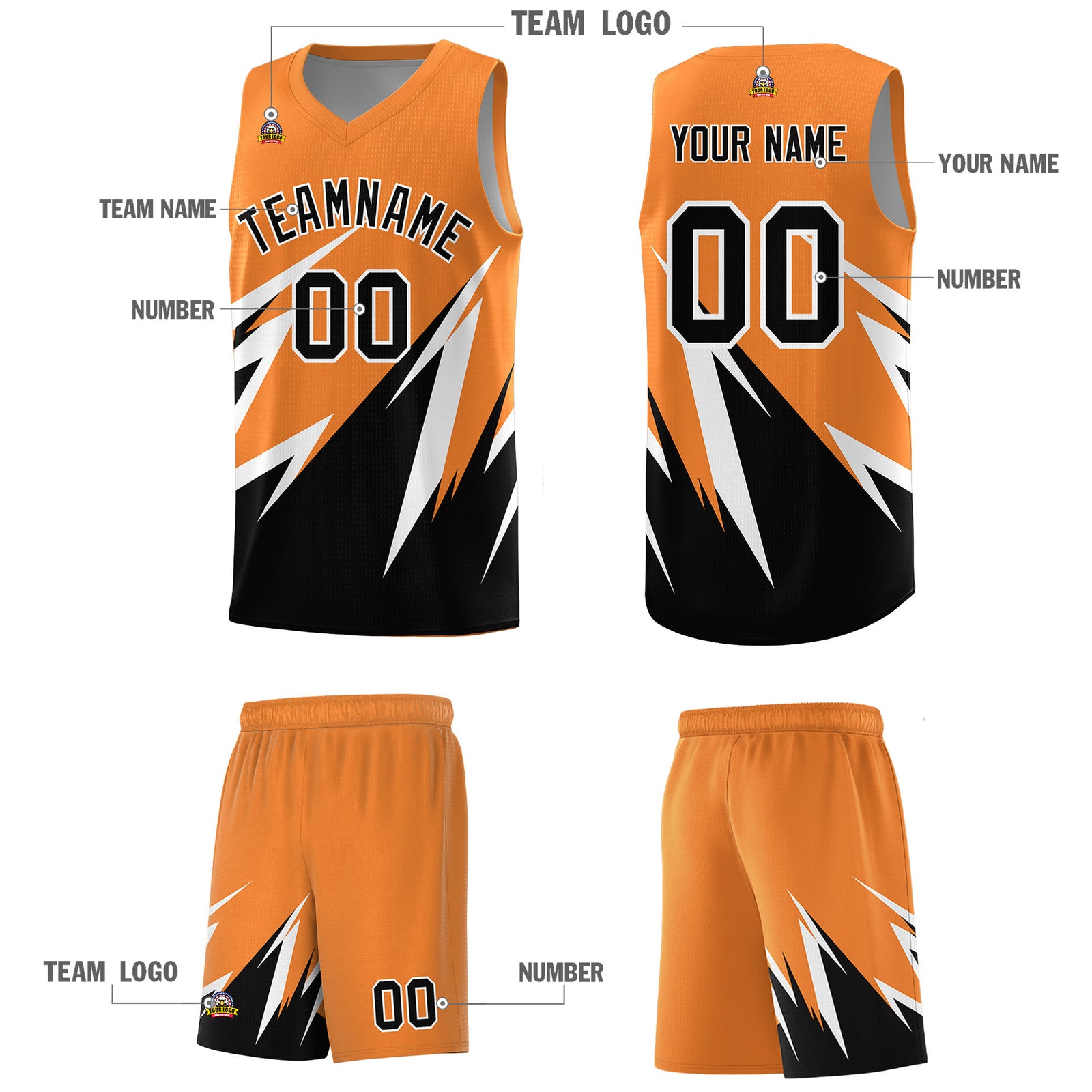 Custom Gold Orange Abstract Mountain Pattern Sports Uniform Basketball Jersey
