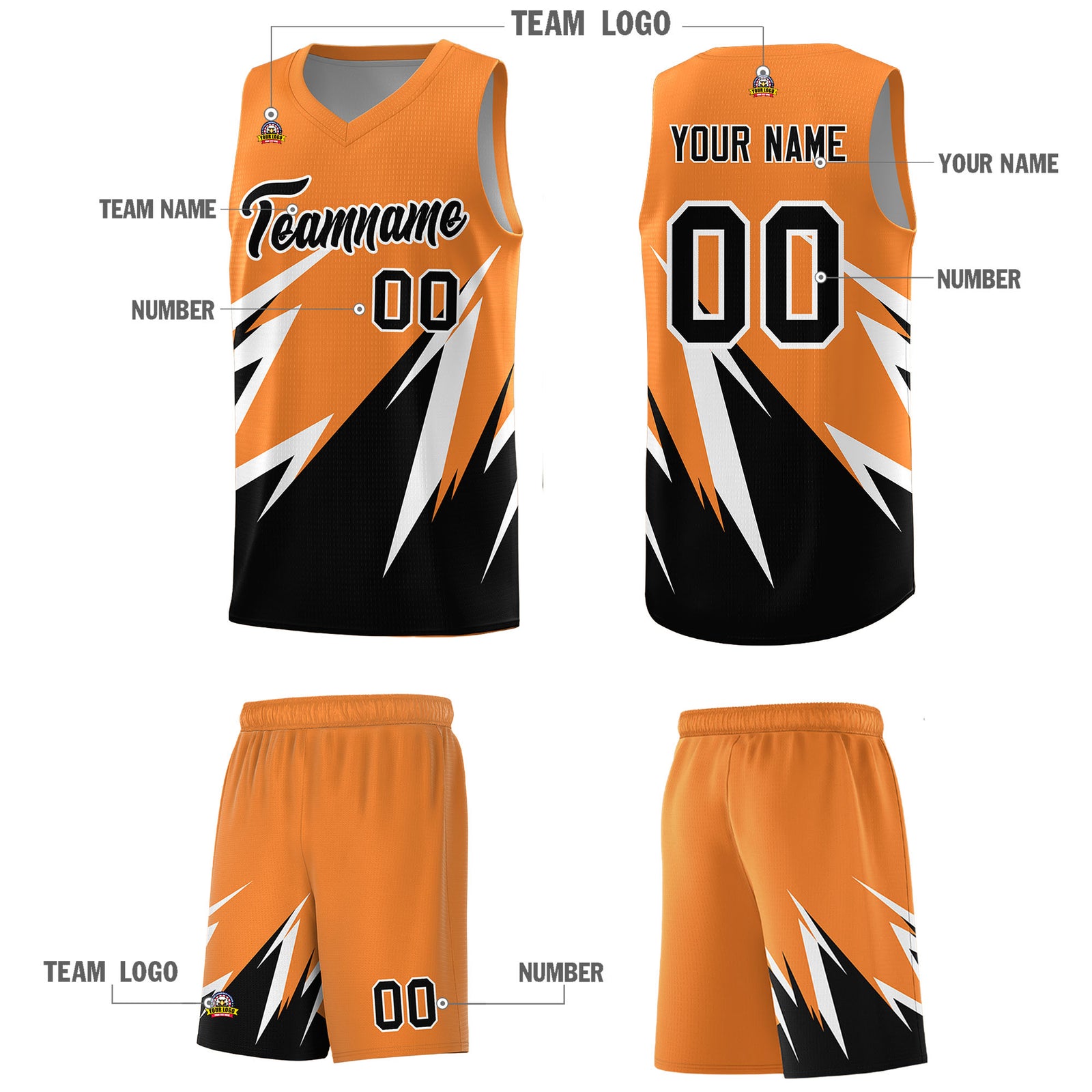 Custom Gold Orange Abstract Mountain Pattern Sports Uniform Basketball Jersey