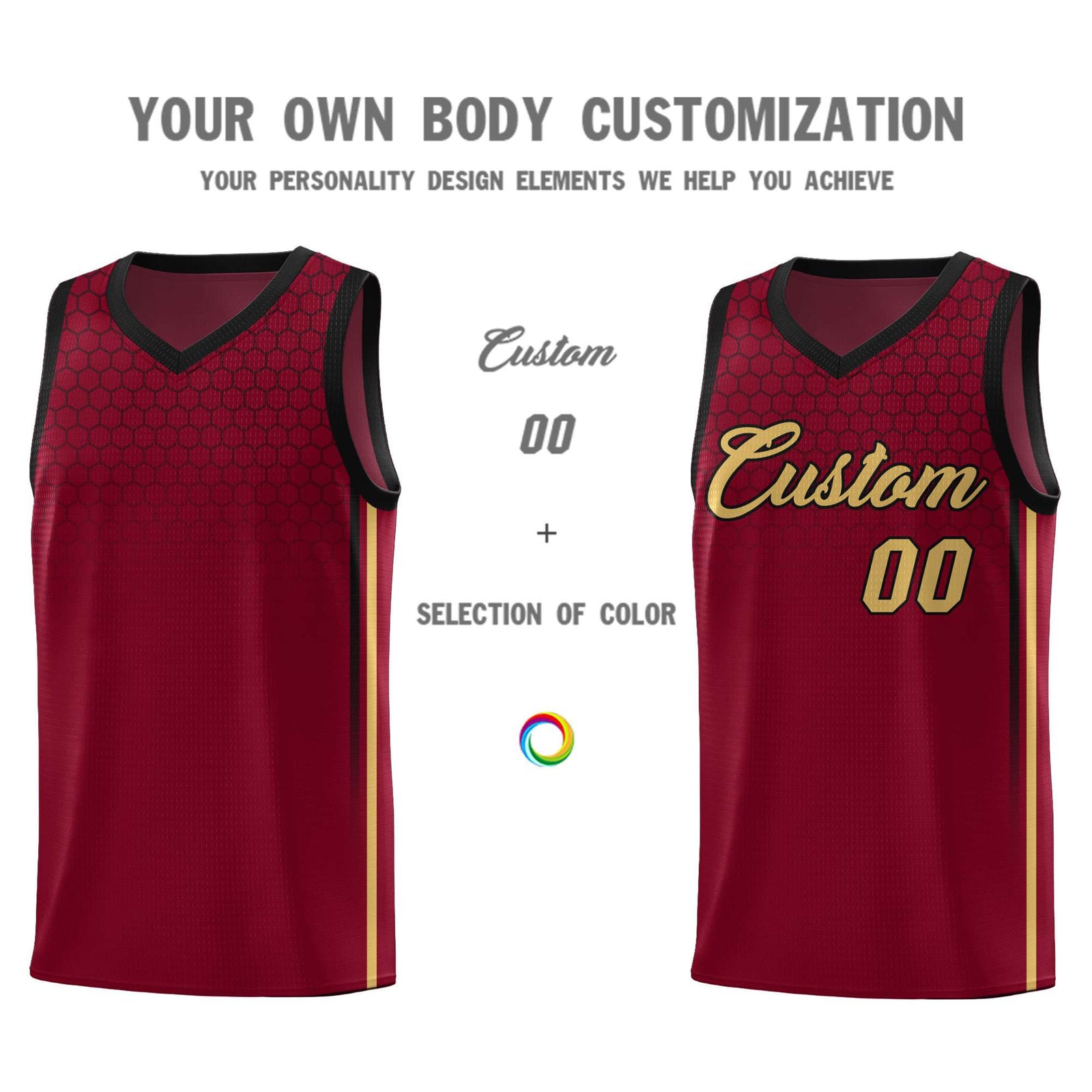Custom Crimson Personalized Honeycomb Pattern Sports Uniform Basketball Jersey