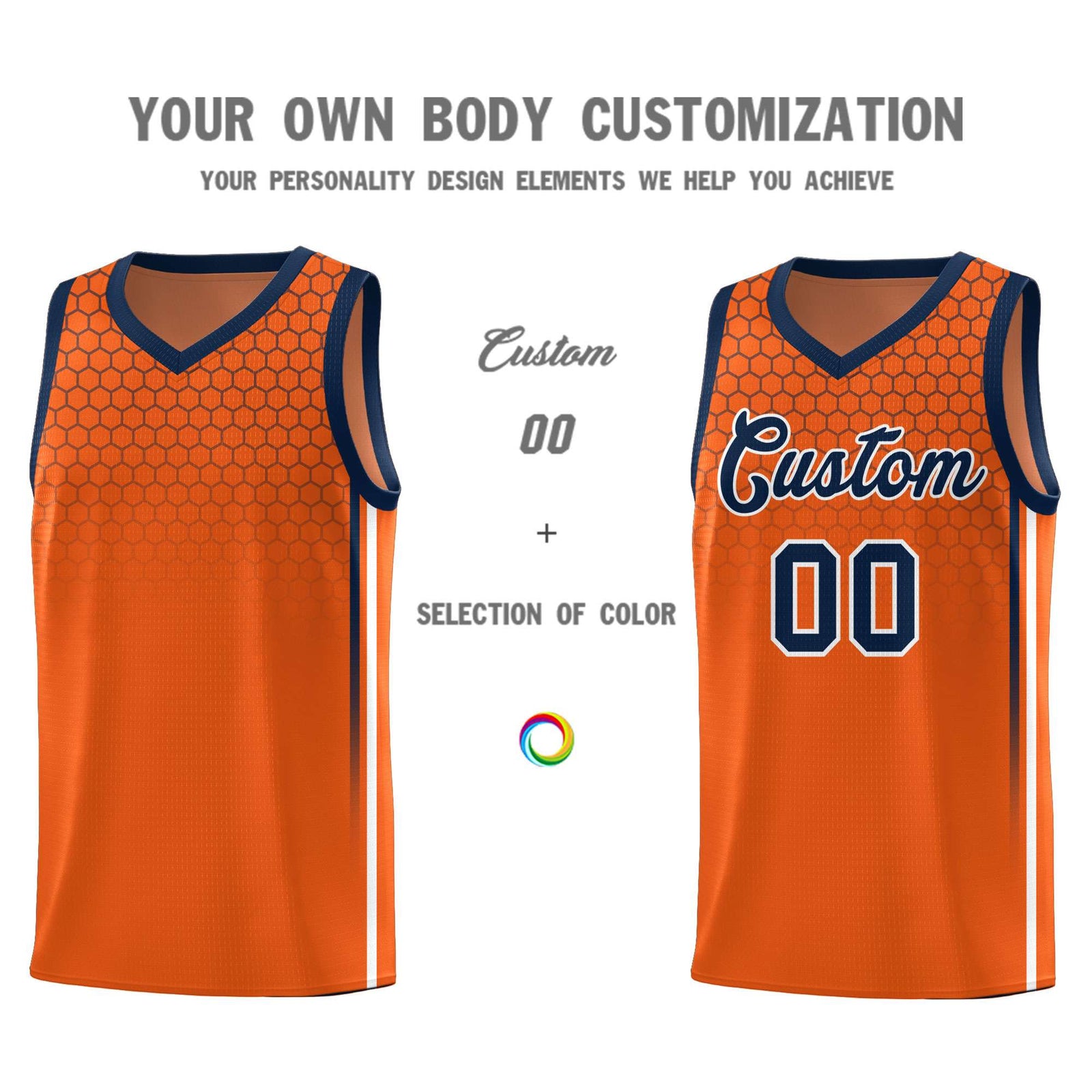 Custom Texas Orange Personalized Honeycomb Pattern Sports Uniform Basketball Jersey