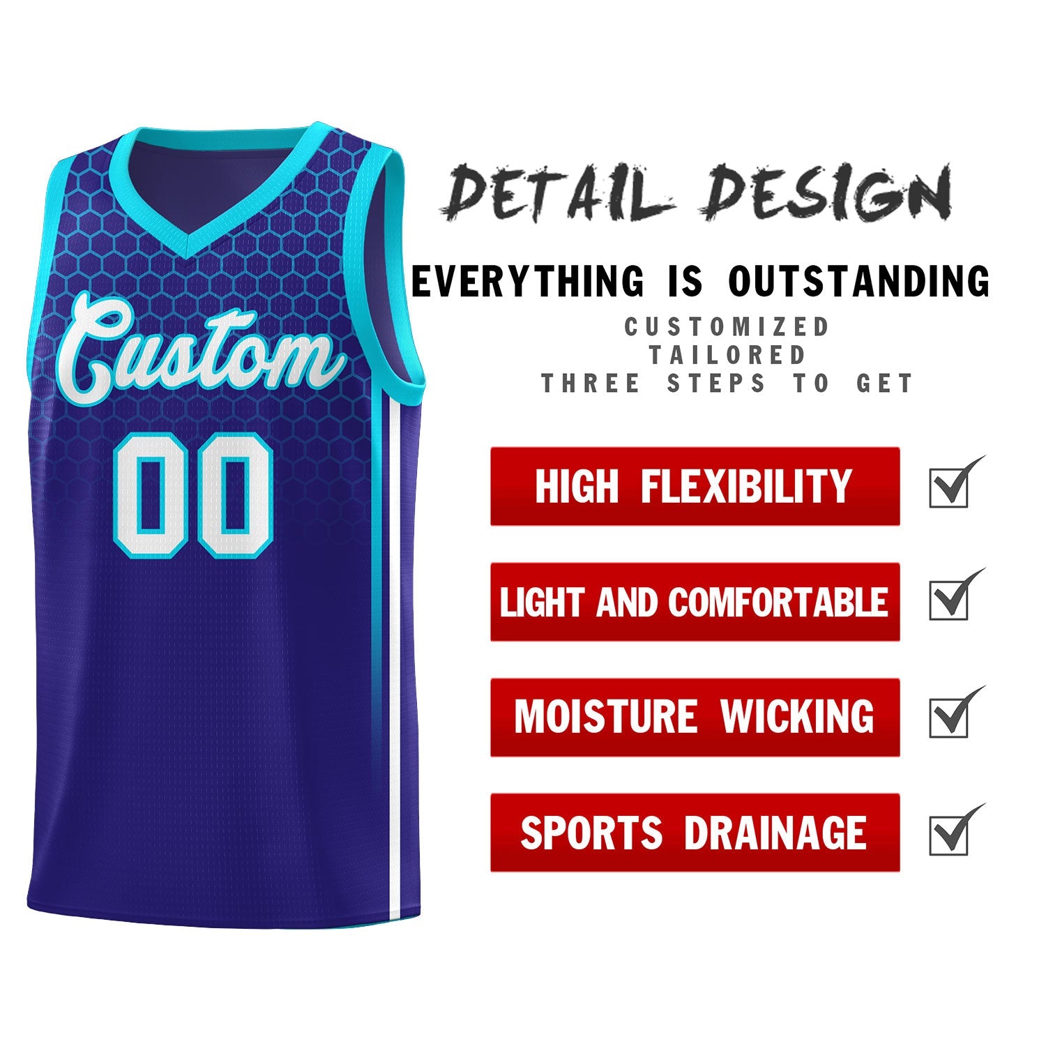 Custom Royal Personalized Honeycomb Pattern Sports Uniform Basketball Jersey
