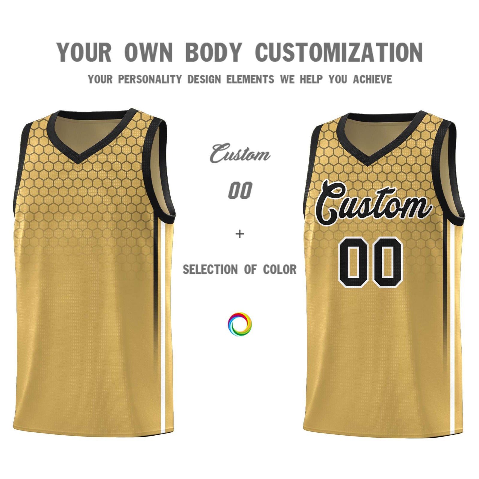 Custom Old Gold Personalized Honeycomb Pattern Sports Uniform Basketball Jersey