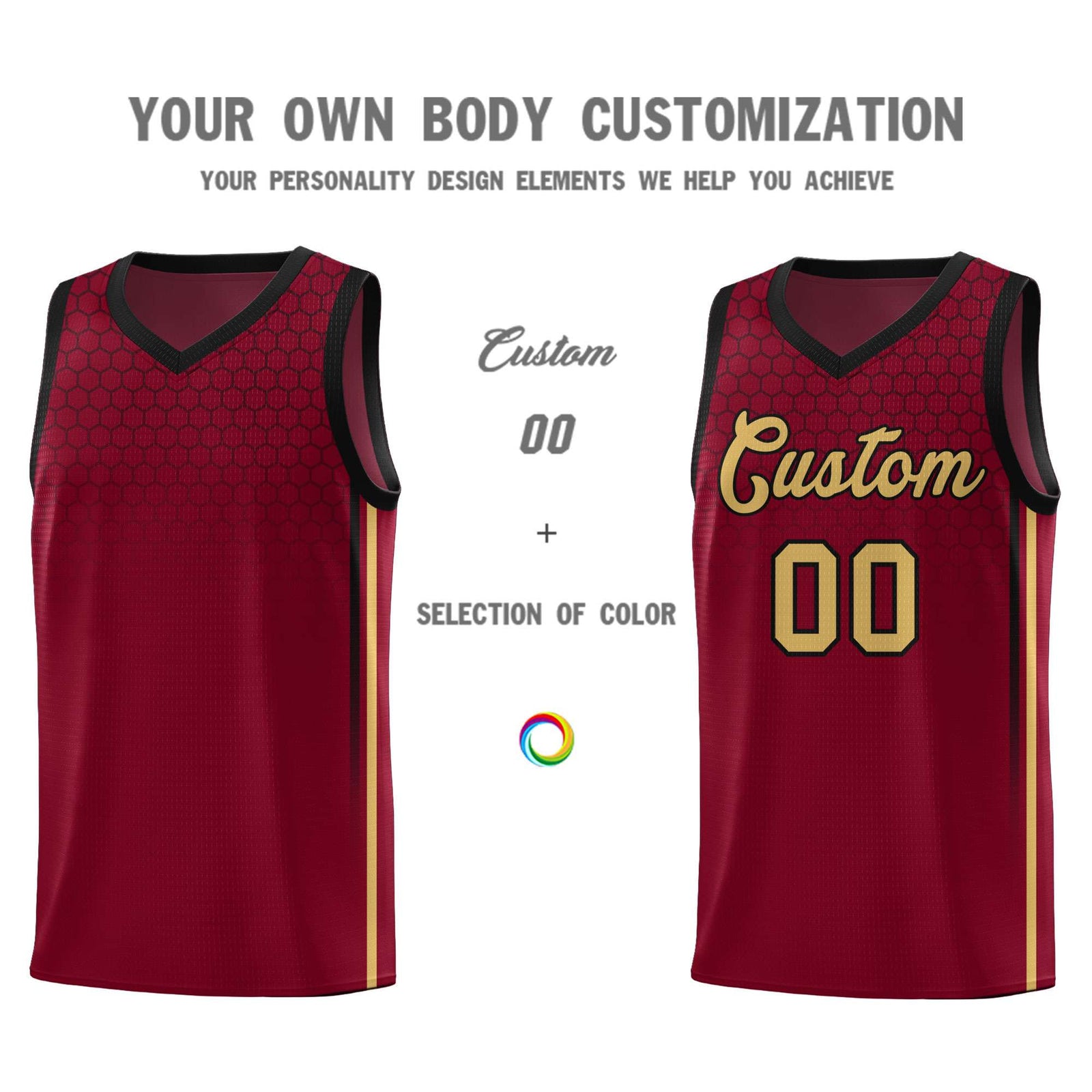 Custom Crimson Personalized Honeycomb Pattern Sports Uniform Basketball Jersey