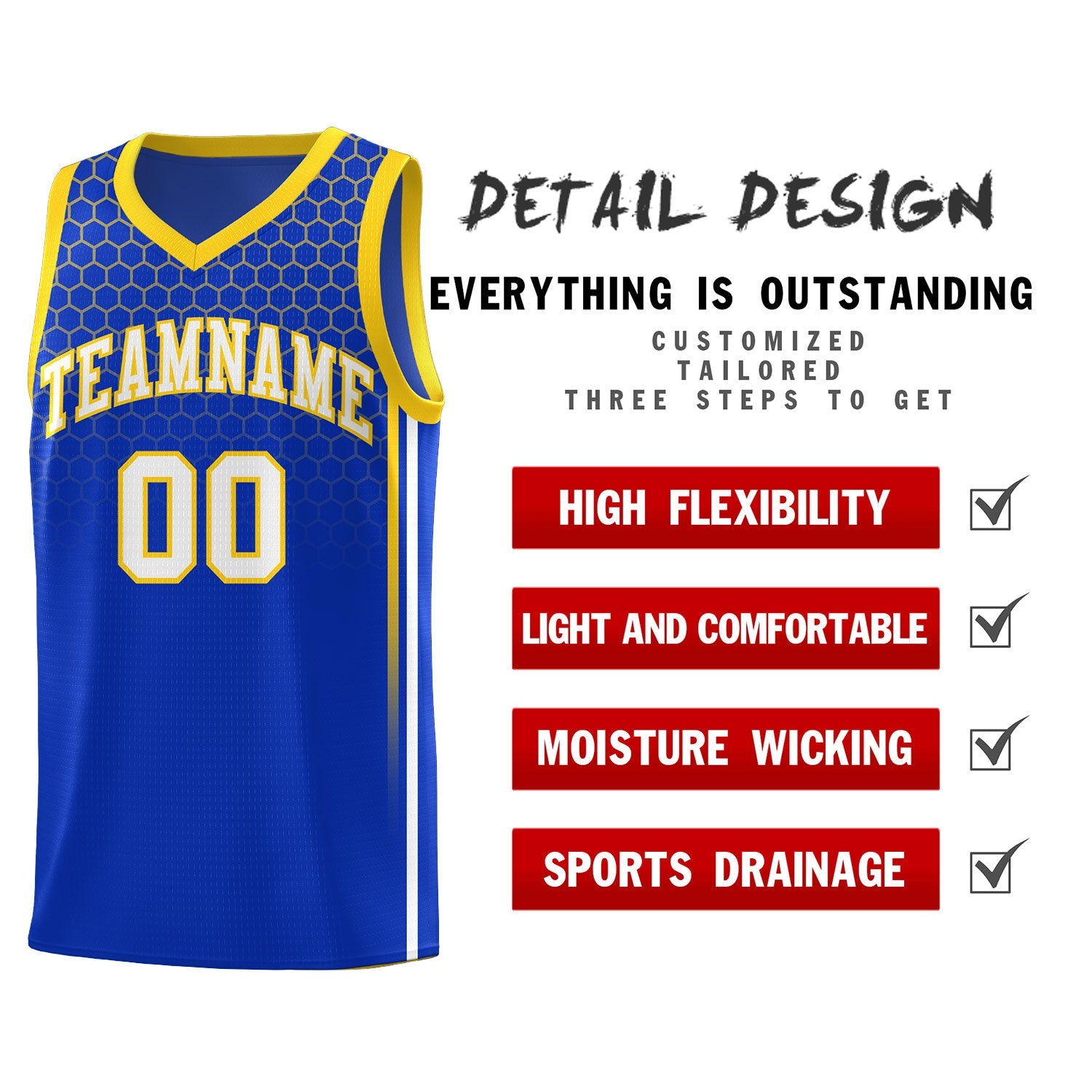 Custom Royal Personalized Honeycomb Pattern Sports Uniform Basketball Jersey