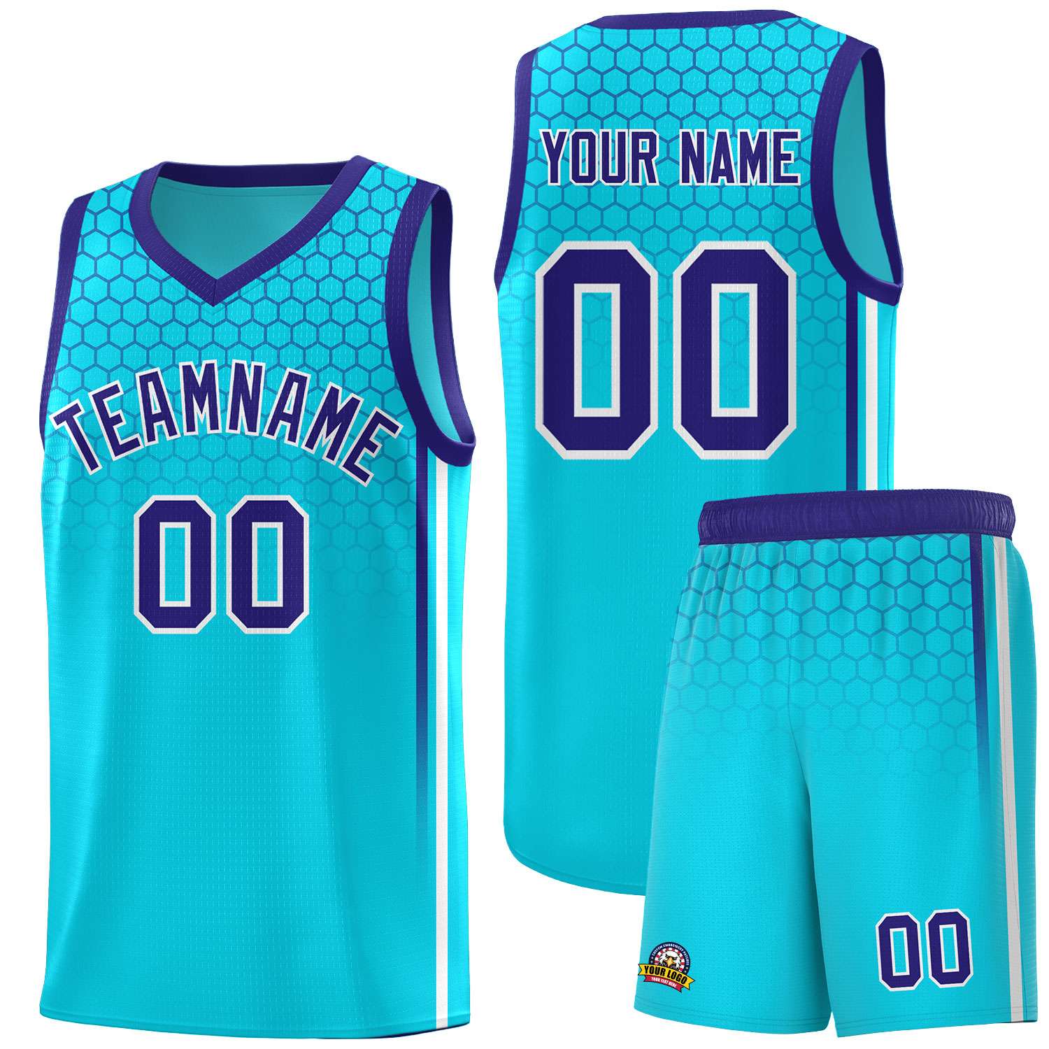 Custom Powder Blue Personalized Honeycomb Pattern Sports Uniform Basketball Jersey