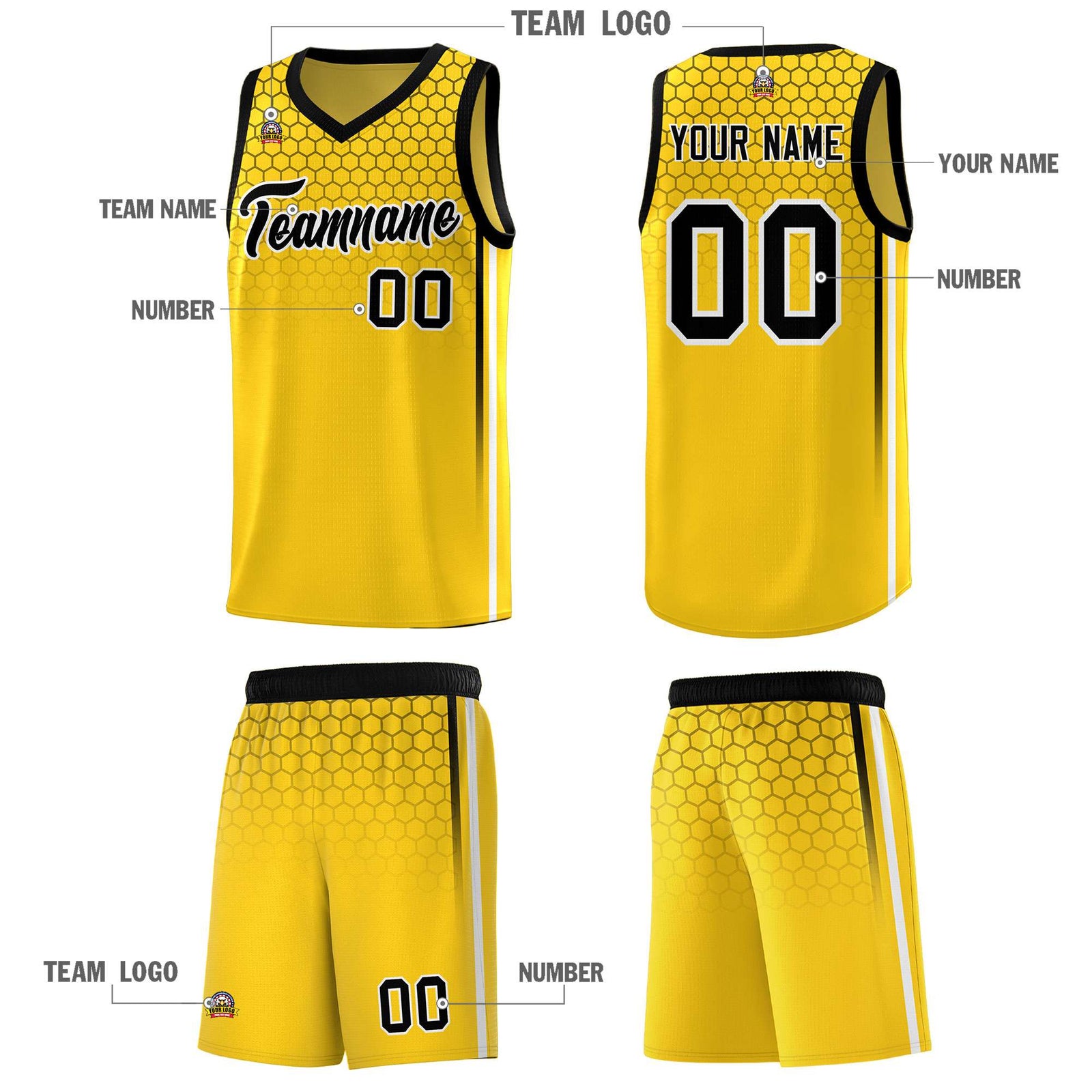 Custom Gold Personalized Honeycomb Pattern Sports Uniform Basketball Jersey