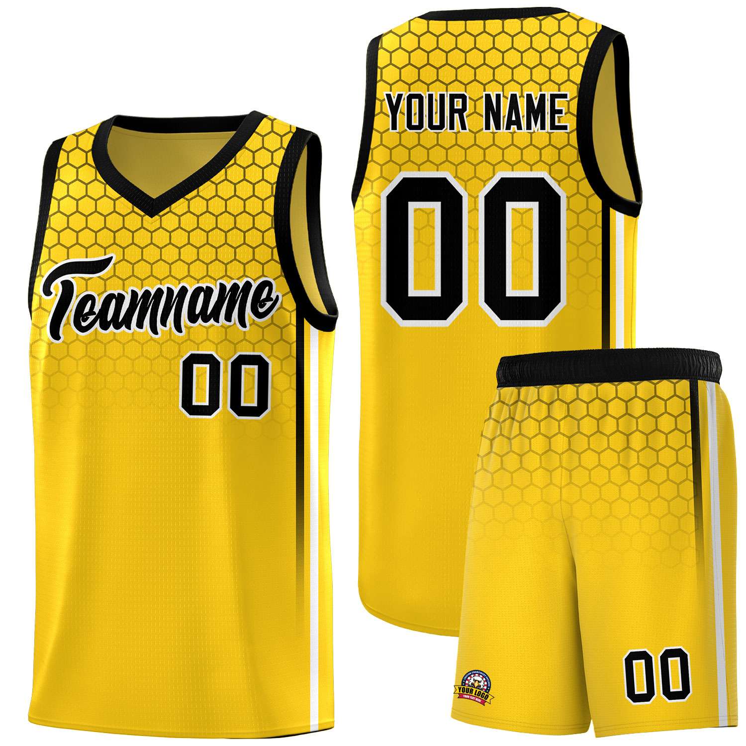 Custom Gold Personalized Honeycomb Pattern Sports Uniform Basketball Jersey