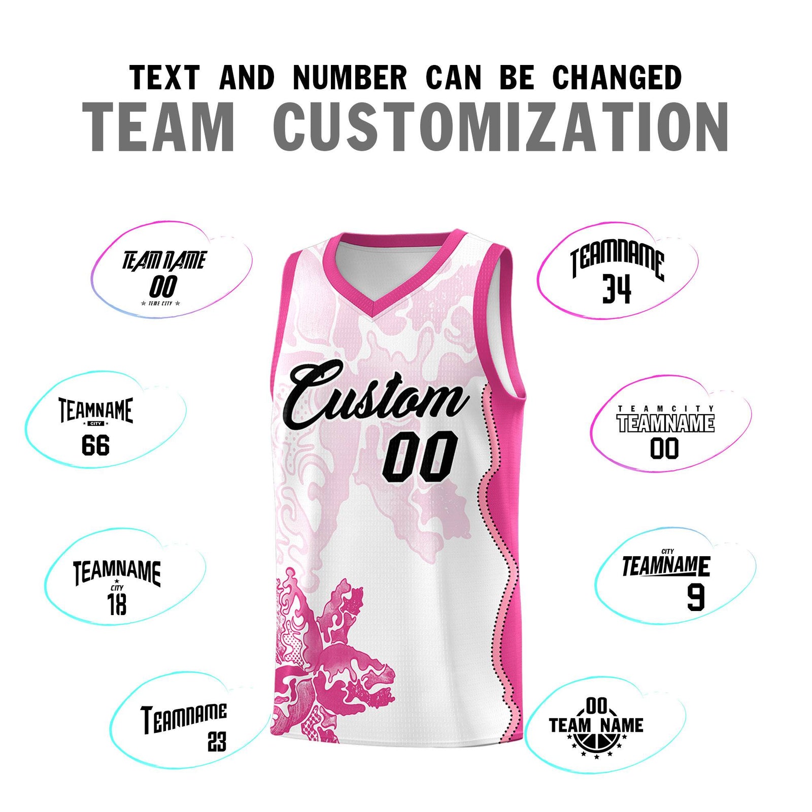 Custom White Pink Basketball Jersey - Illusion Flower Graffiti Breathable mesh Fabric