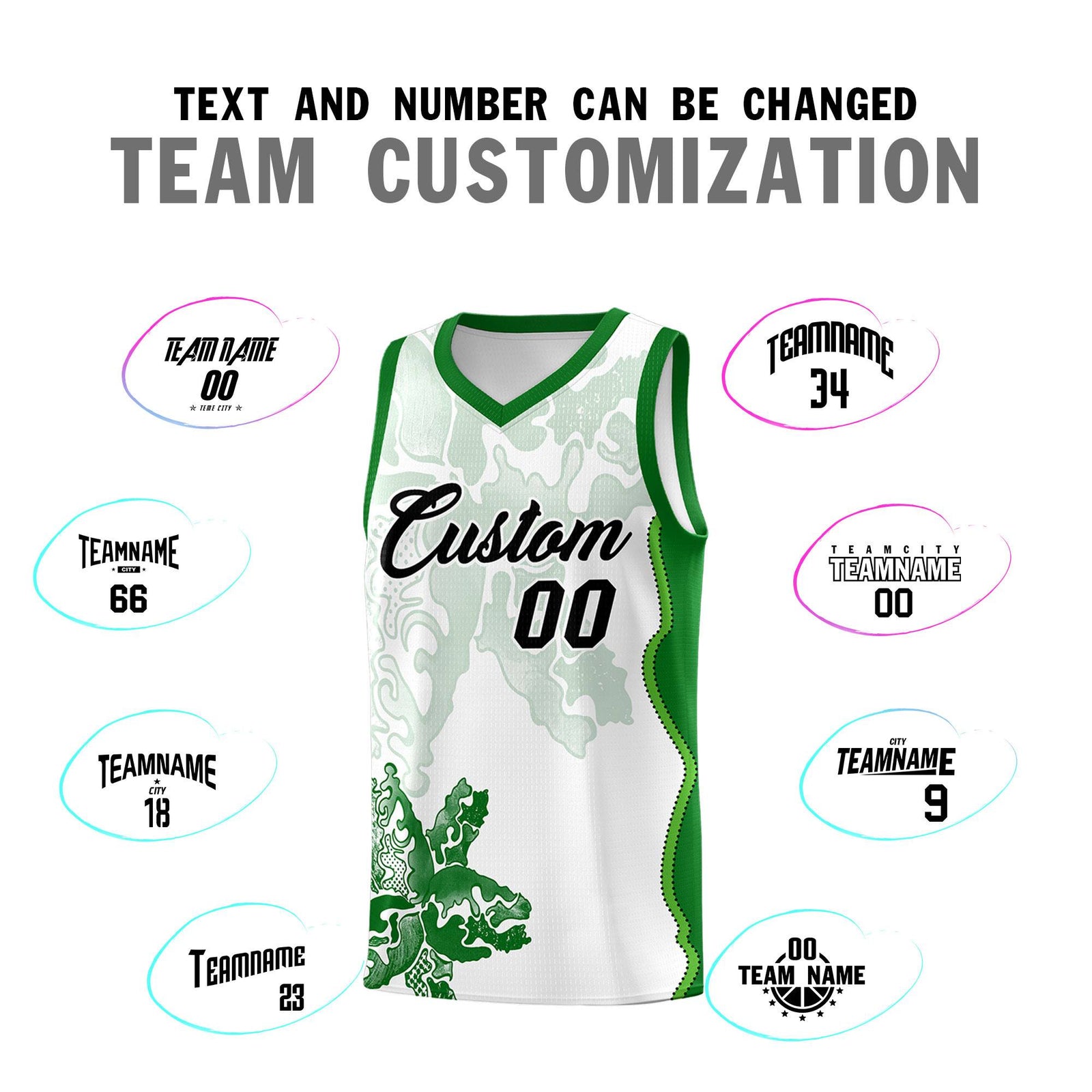 Custom White Kelly Green Basketball Jersey - Illusion Flower Graffiti Moisture wicking Fabric