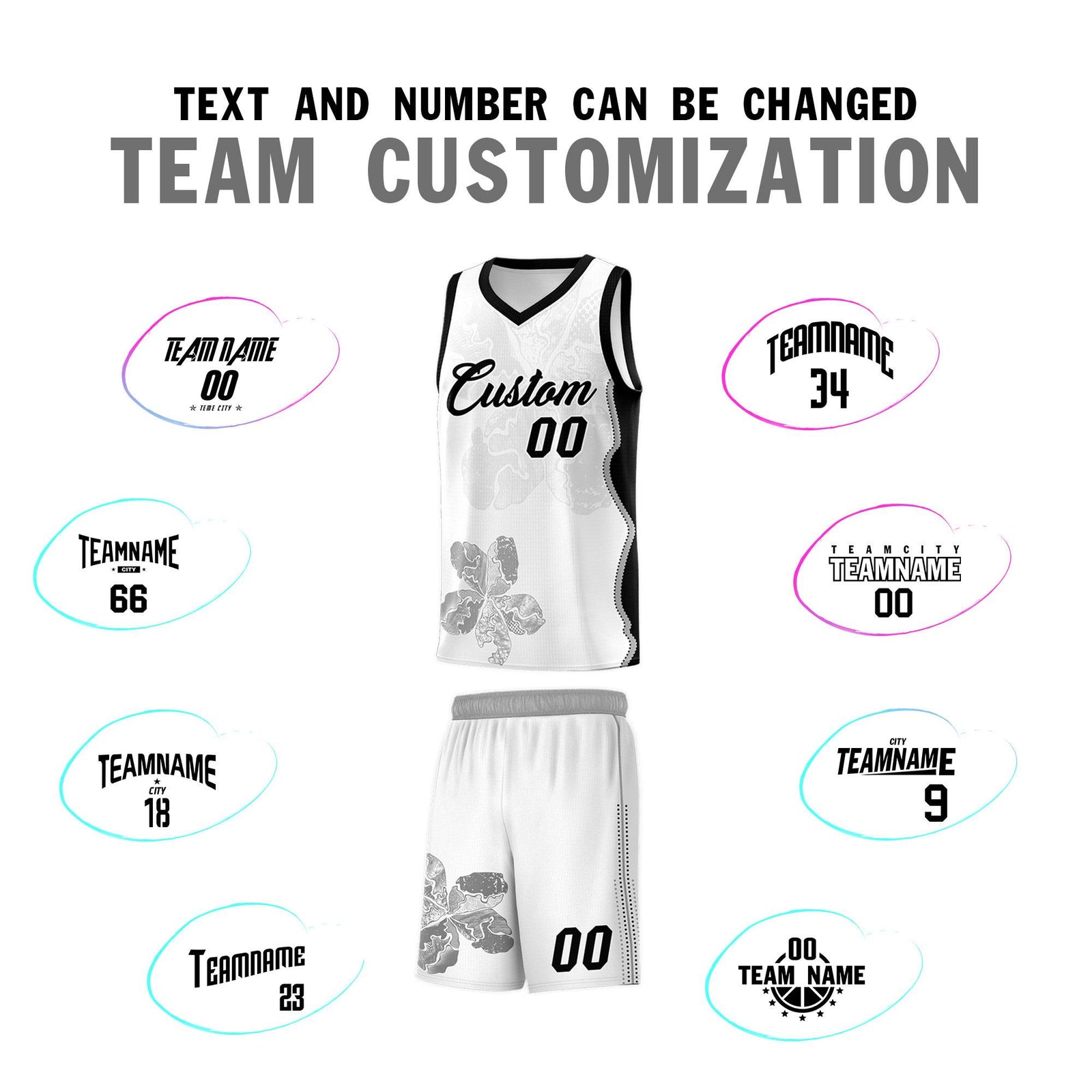 Custom White Black Basketball Jersey - Illusion Flower Graffiti Stylish Fabric
