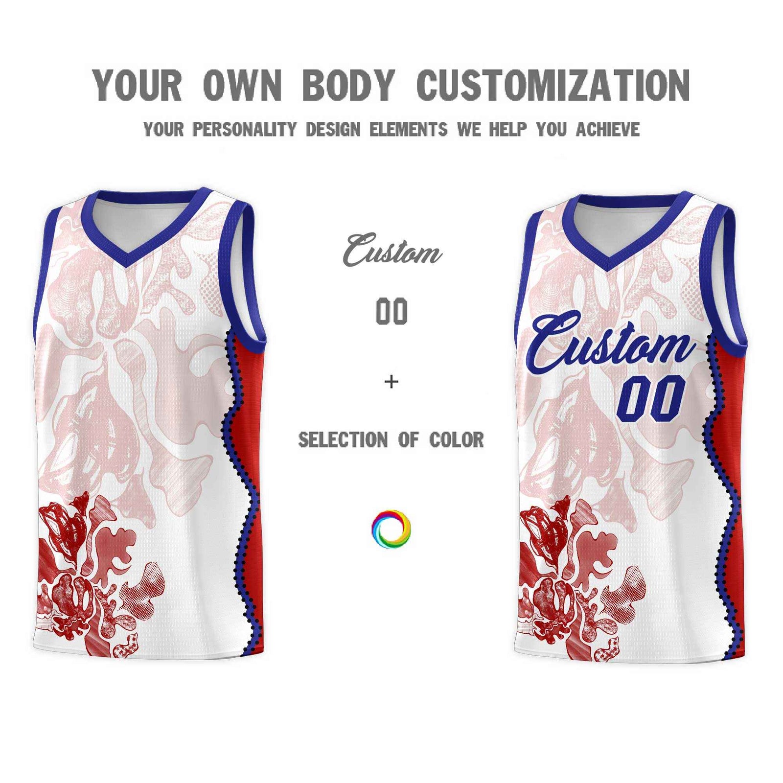 Custom White Royal Basketball Jersey - Illusion Flower Graffiti Unique Fabric