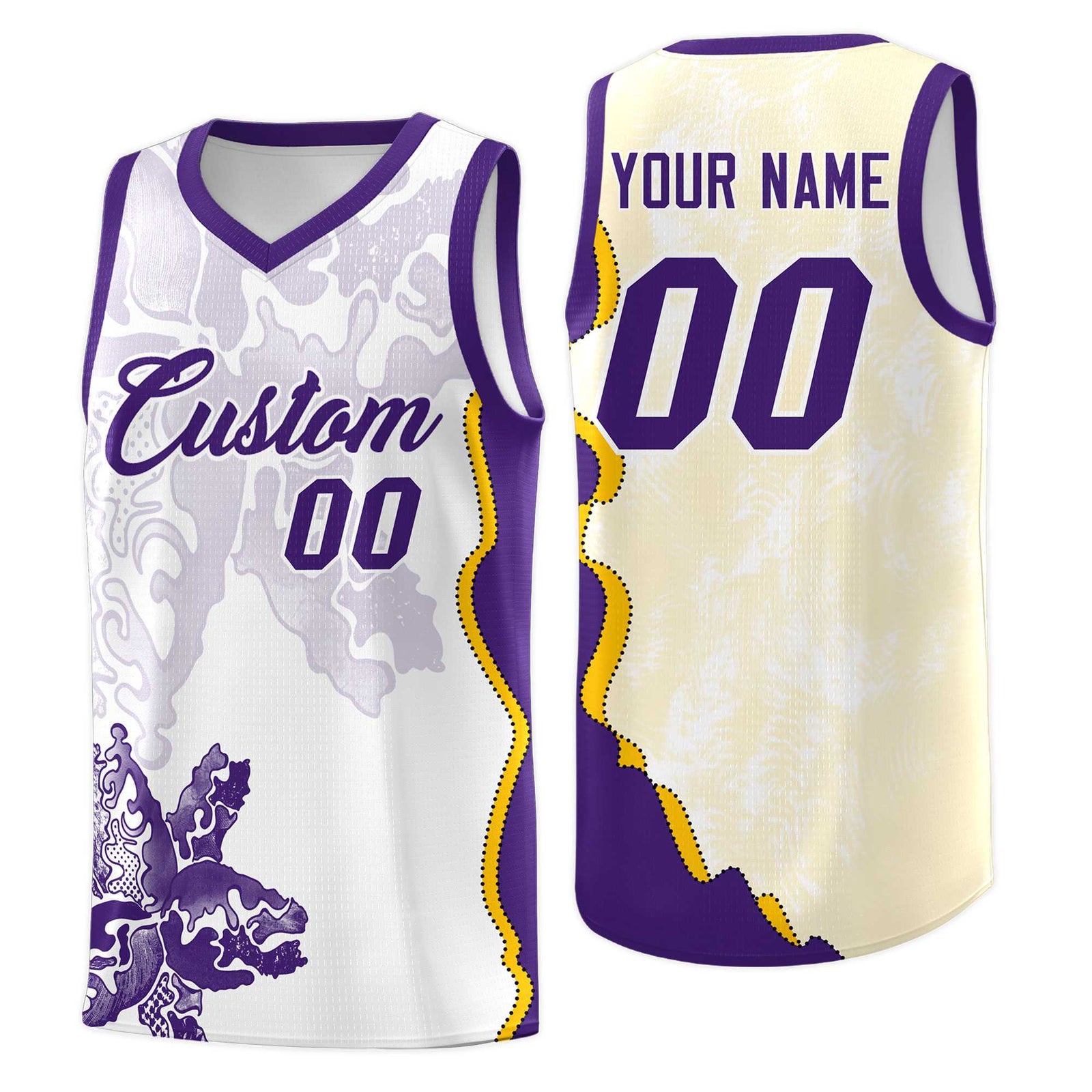 Custom White Purple Basketball Jersey - Illusion Flower Graffiti Moisture-wicking Fabric