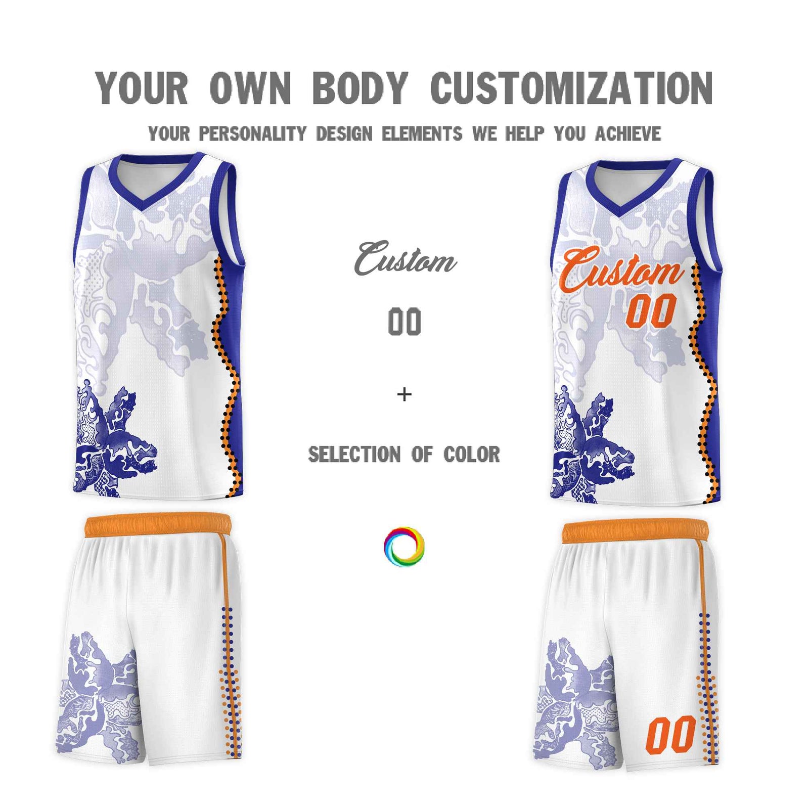 Custom White Royal Basketball Jersey - Illusion Flower Graffiti Breathable Fabric