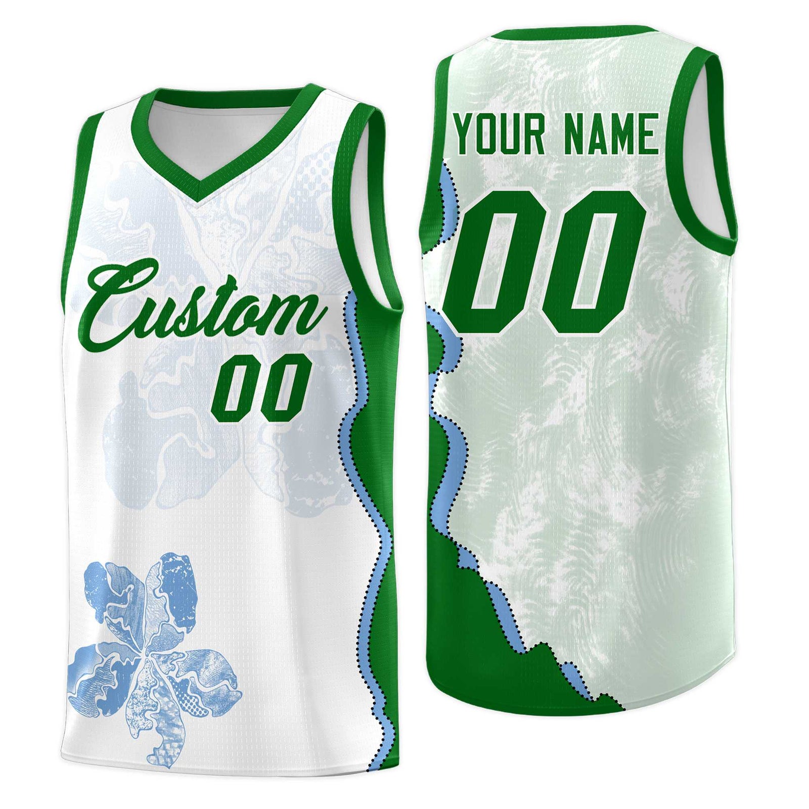 Custom White Kelly Green Basketball Jersey - Illusion Flower Graffiti Moisture wicking Fabric