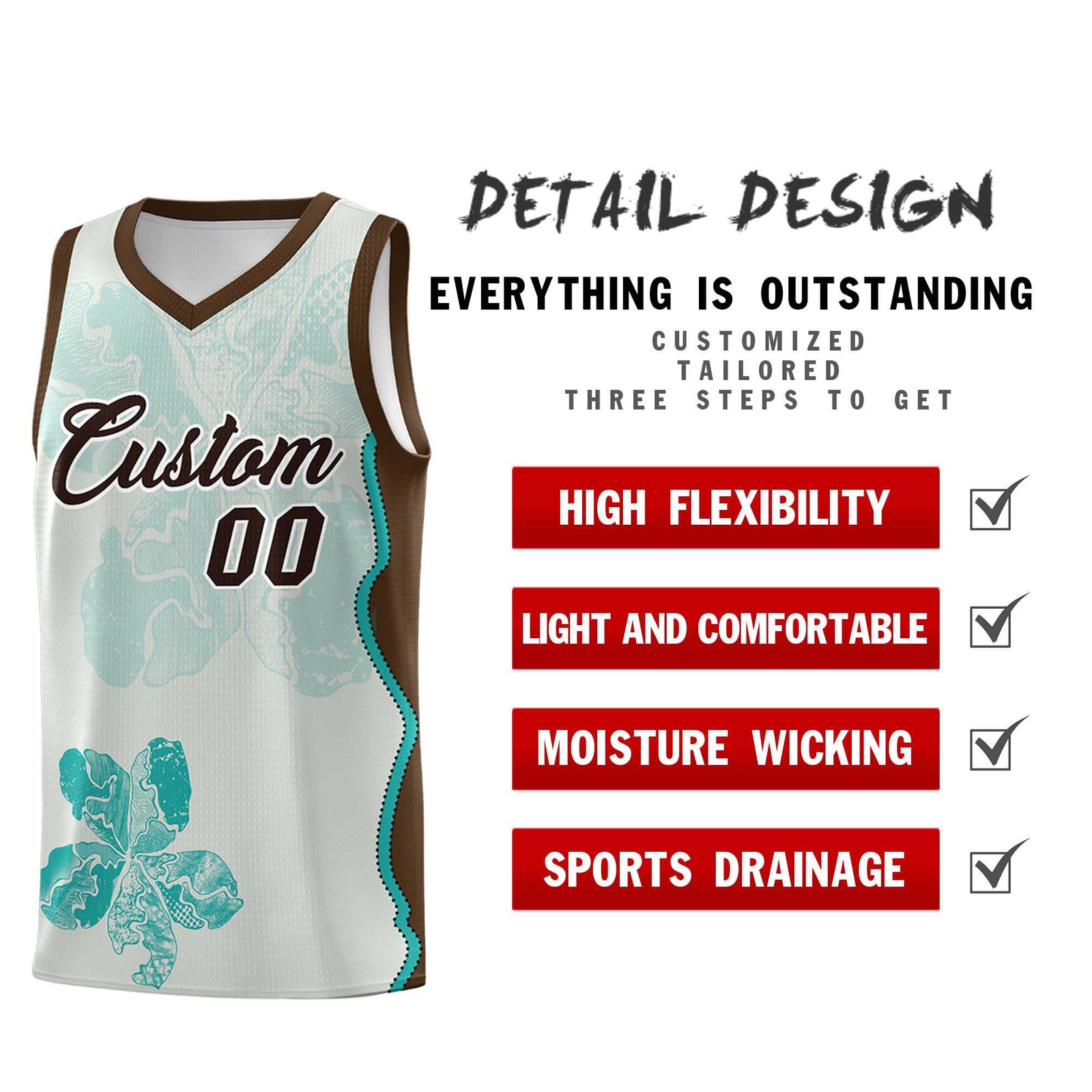 Custom Gray Brown Basketball Jersey - Illusion Flower Graffiti Quick dry Fabric